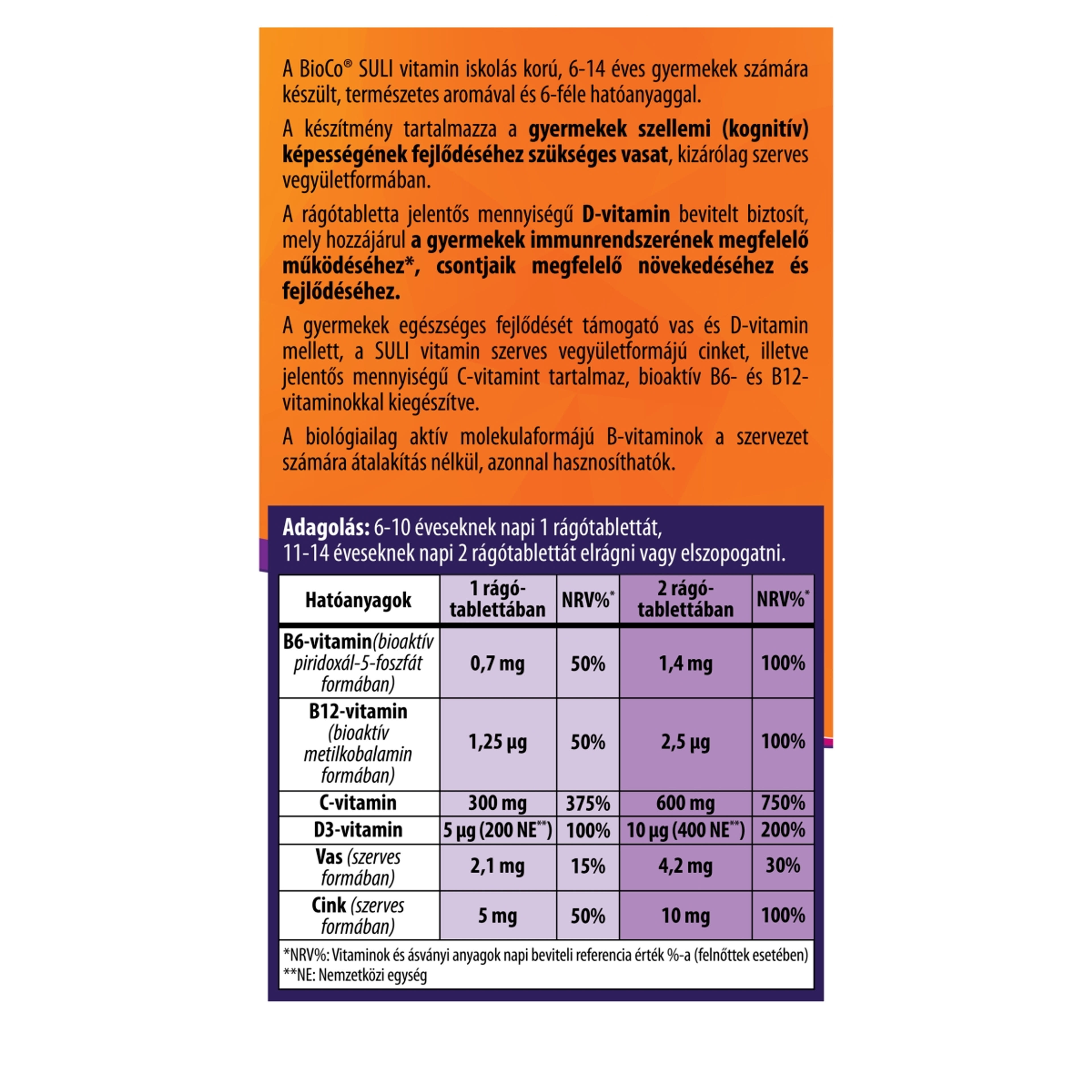 BioCo Suli vitamin étrend-kiegészítő rágótabletta citrom ízű 6-14 éveseknek - 90 db-3