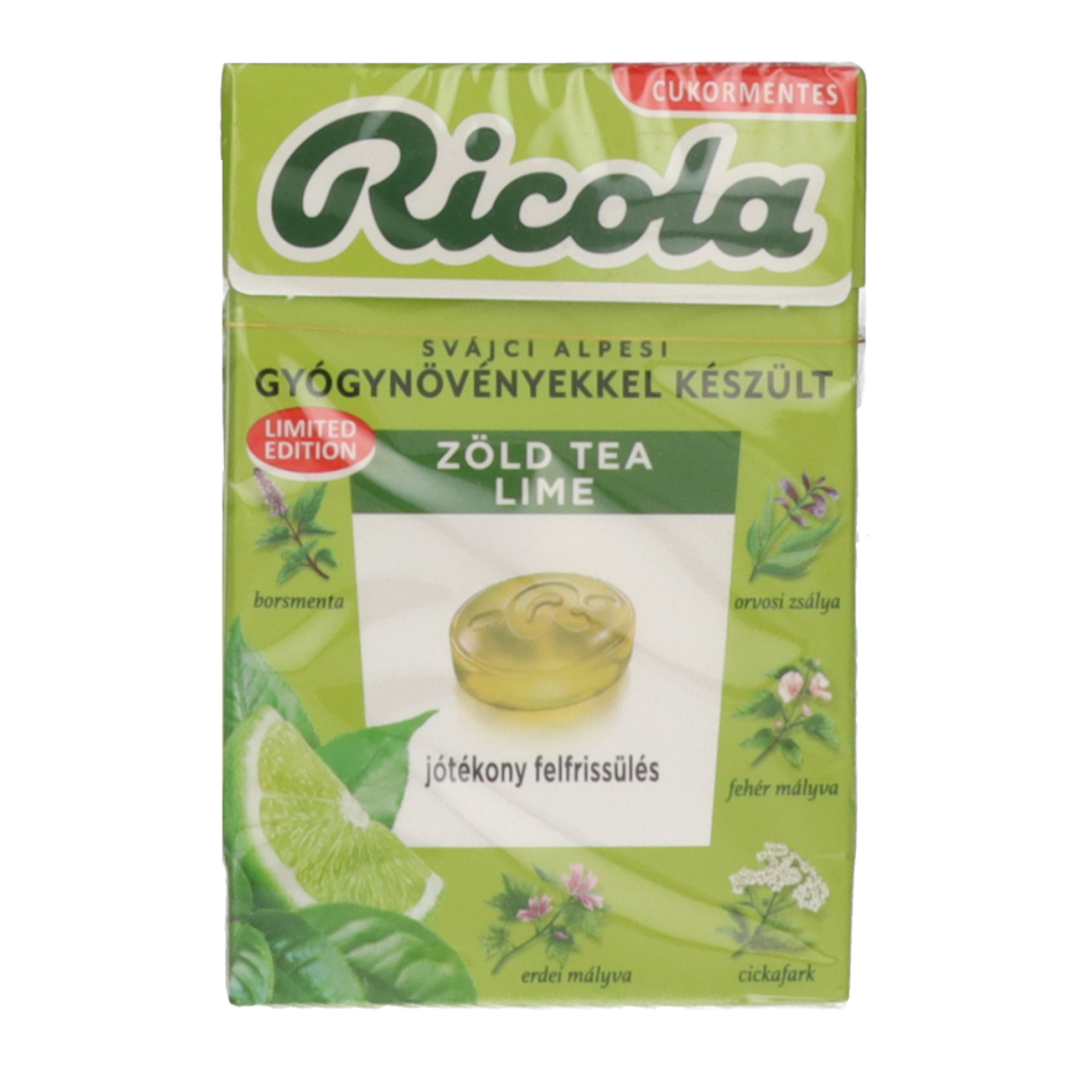 Ricola Zöld Tea Lime gyógynövénycukorka - 40 g