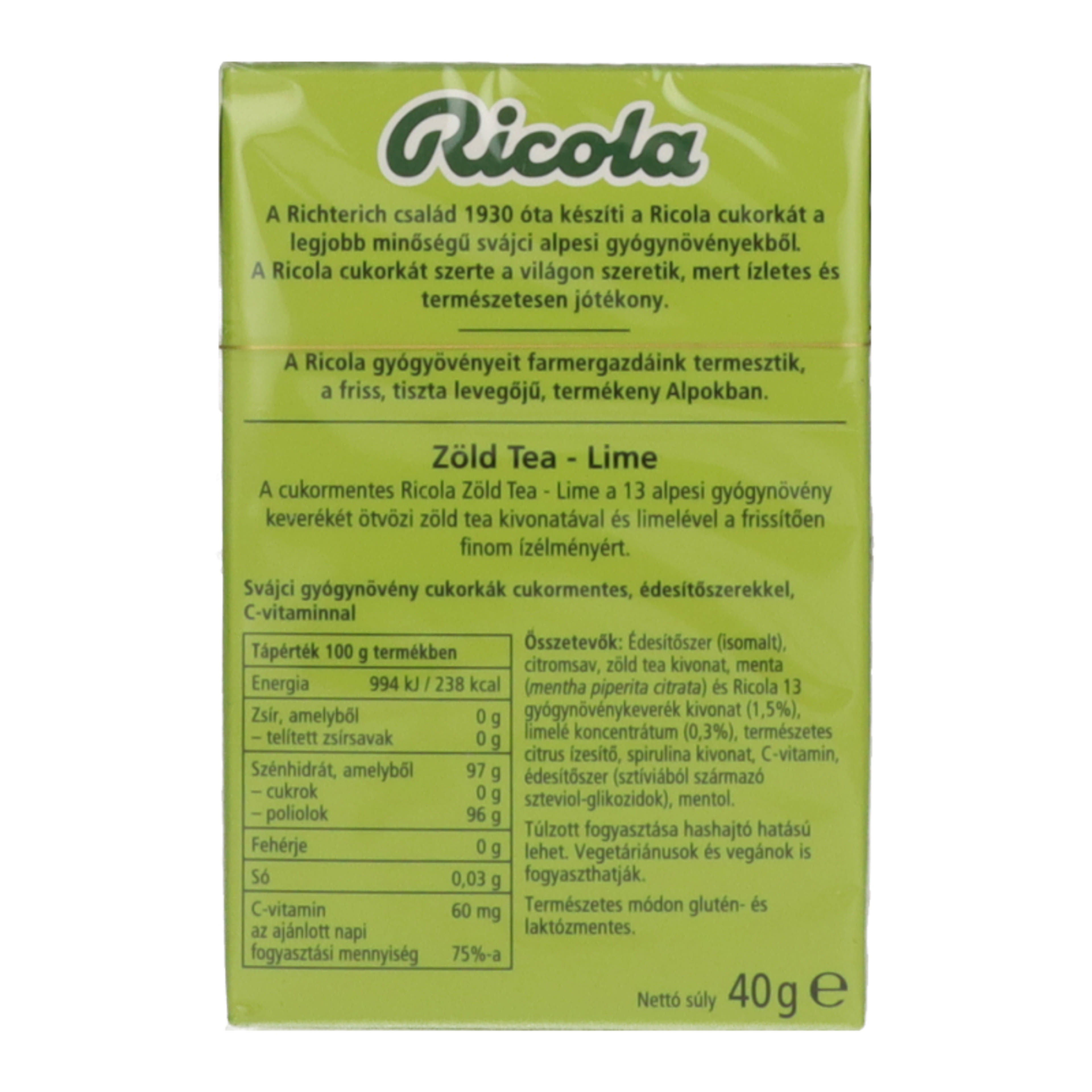 Ricola Zöld Tea Lime gyógynövénycukorka - 40 g-2