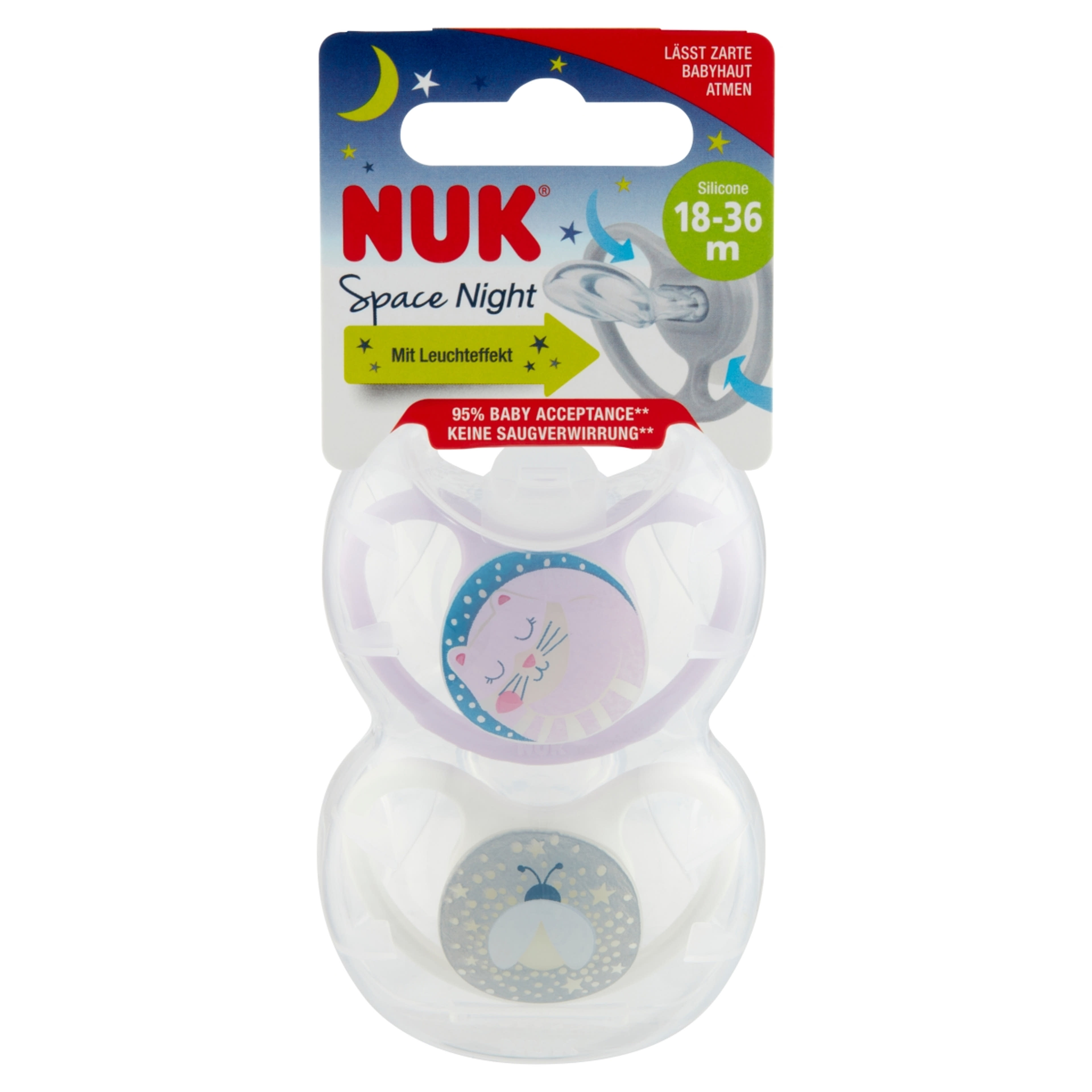 Nuk Space Night szilikon altatócumi, 18-36 hónapos korig, lány - 2 db-2