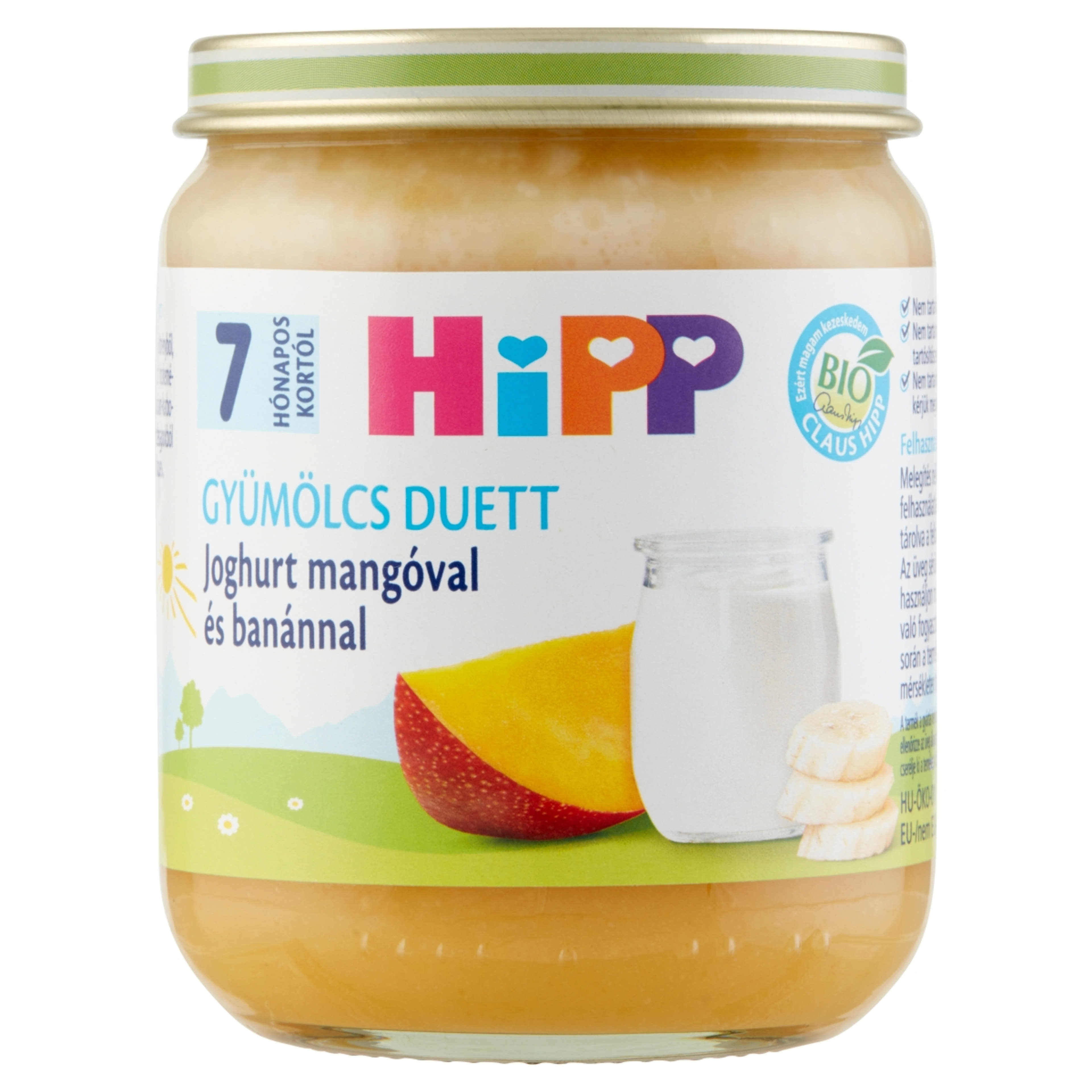 Hipp Bio Bébiétel Joghurt- Mangó- Banán Gyüölcs Duett 7 Hónapos Kortól - 160 g