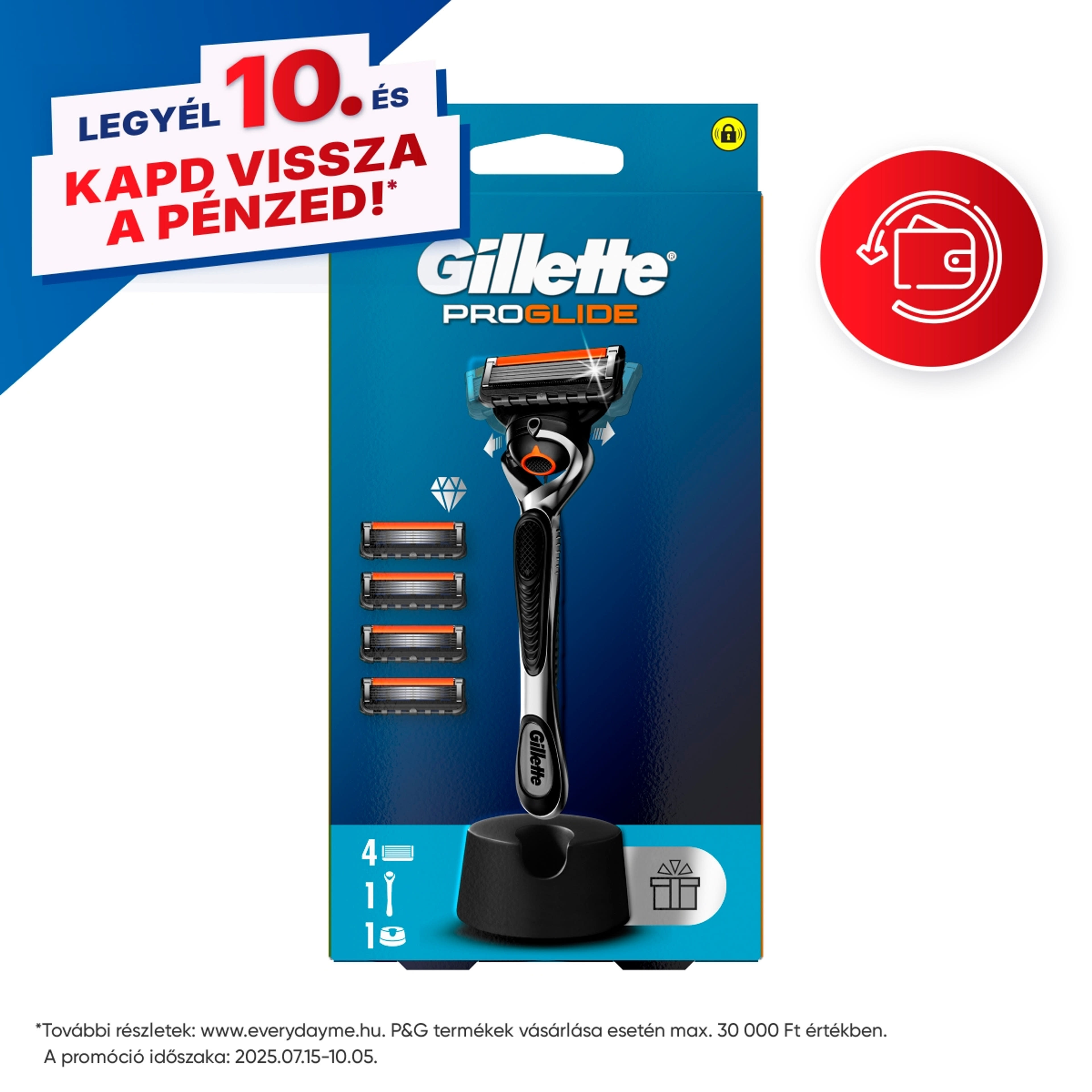 Gillette ProGlide férfi borotvanyél + 4 borotvabetét + állvány - 1 db
