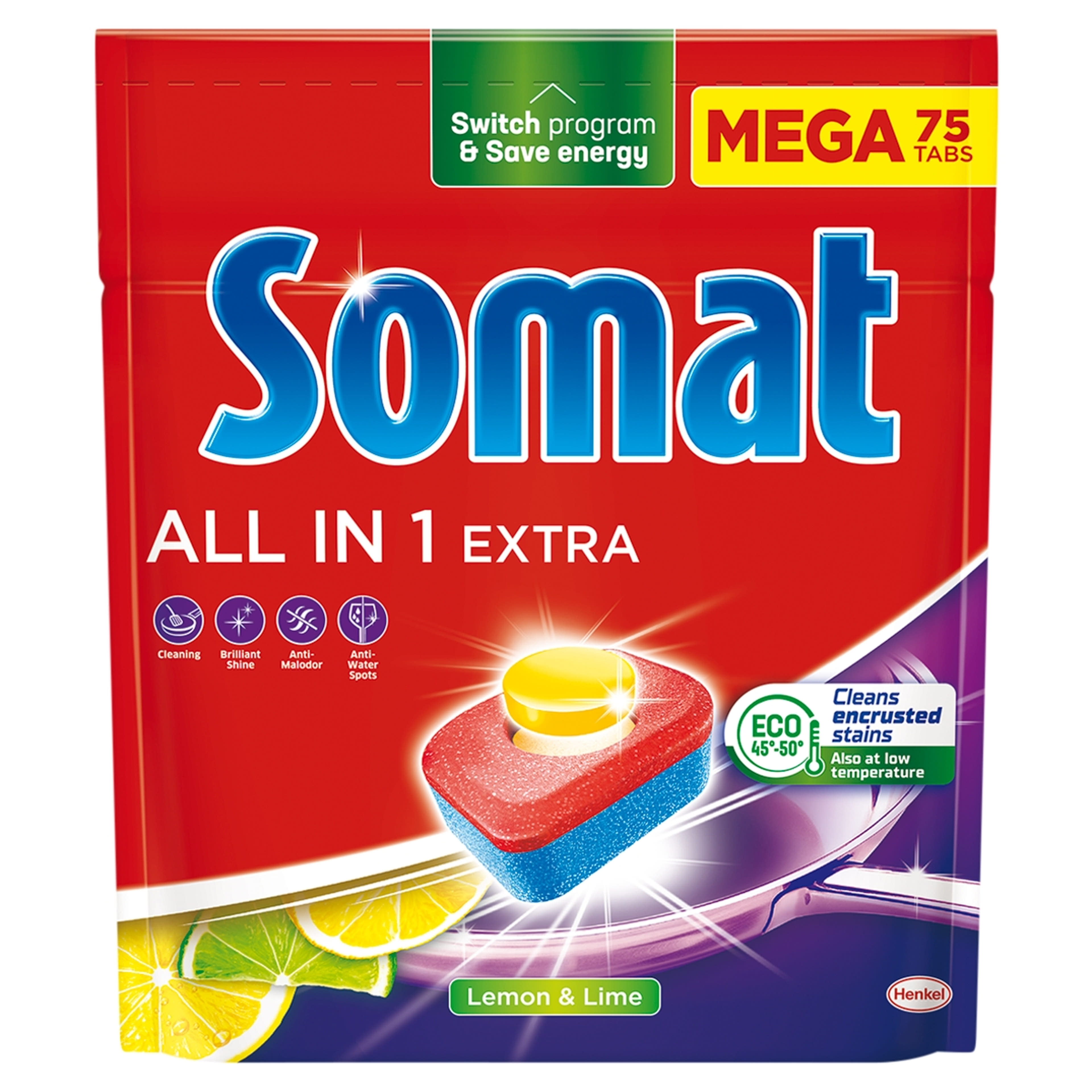 Somat All in 1 Extra Lemon & Lime gépi mosogatótabletta - 75 db