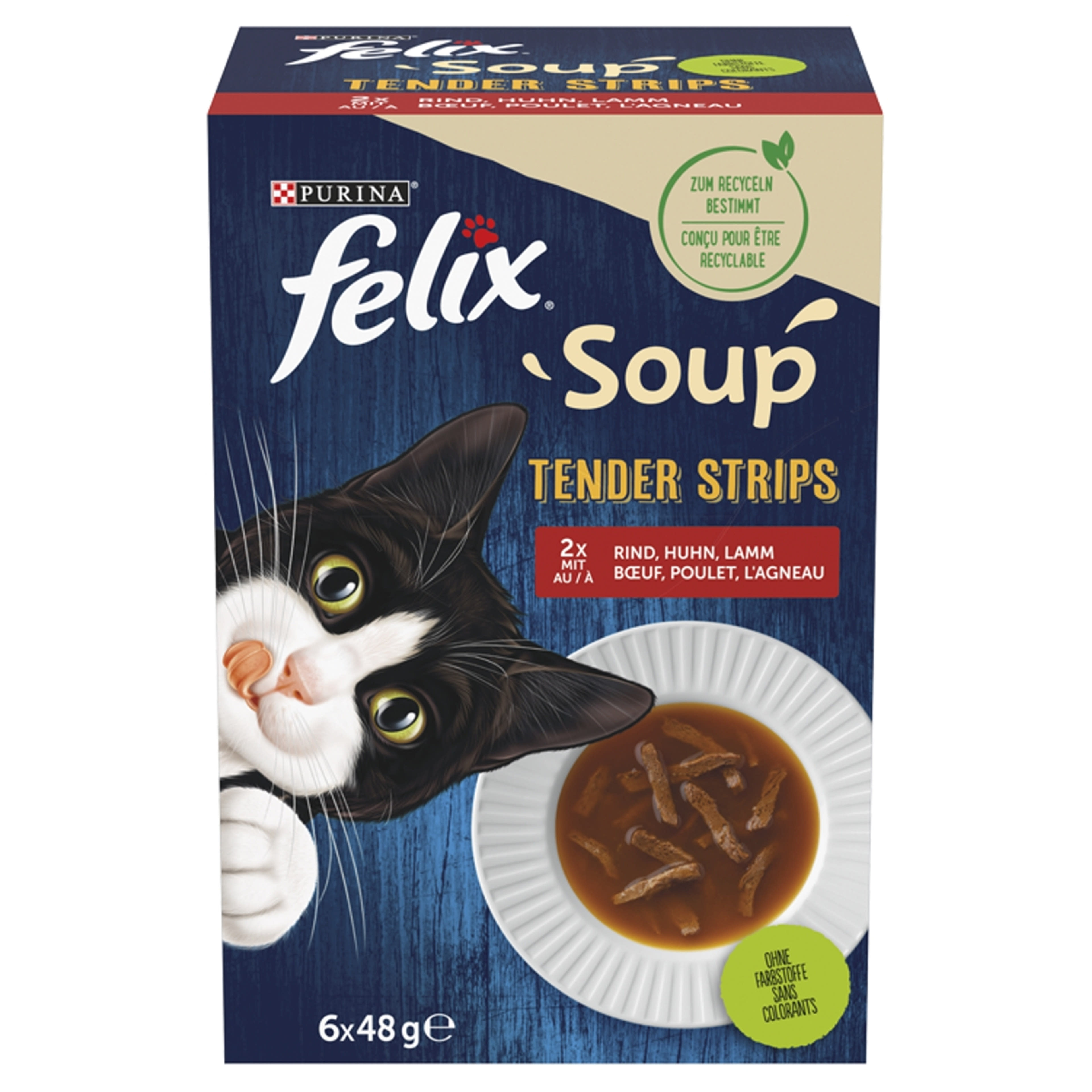 Felix Soup Tender Strips Házias válogatás alutasak macskáknak 6 x 48 g - 288 g