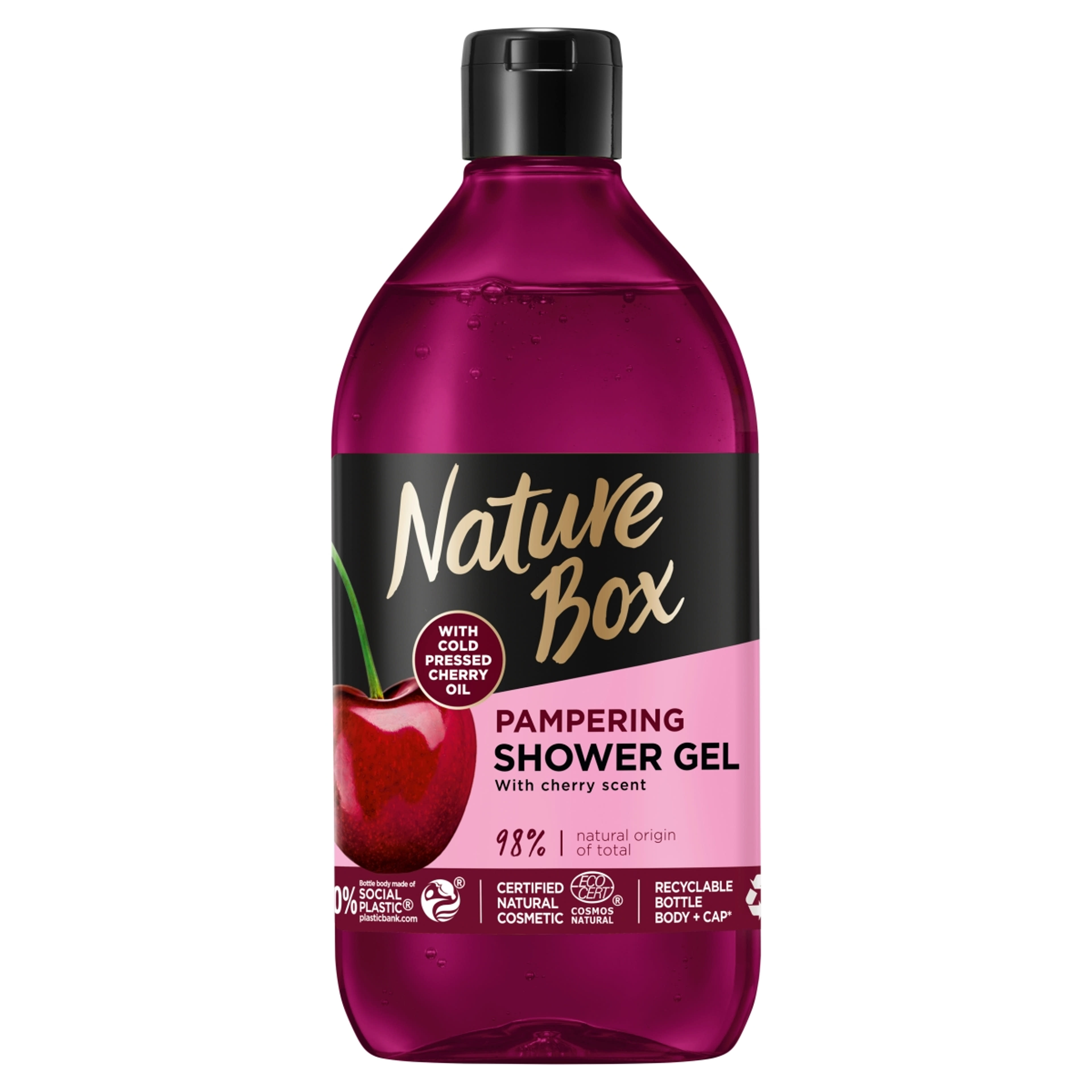 Nature Box kényeztető tusfürdő hidegen préselt cseresznye olajjal - 385 ml