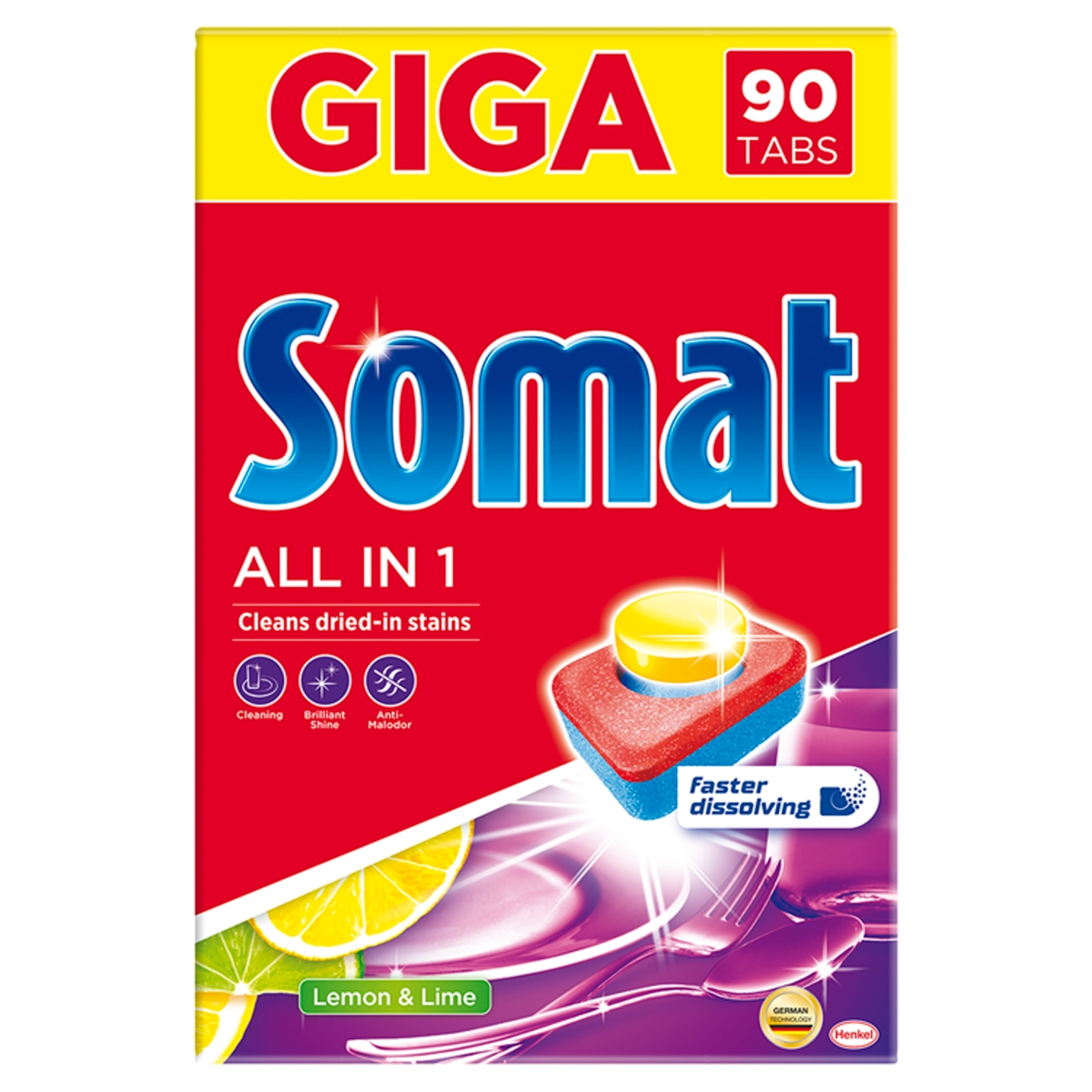Somat All in 1 Lemon & Lime gépi mosogatógép tabletta, 90 mosás - 90 db