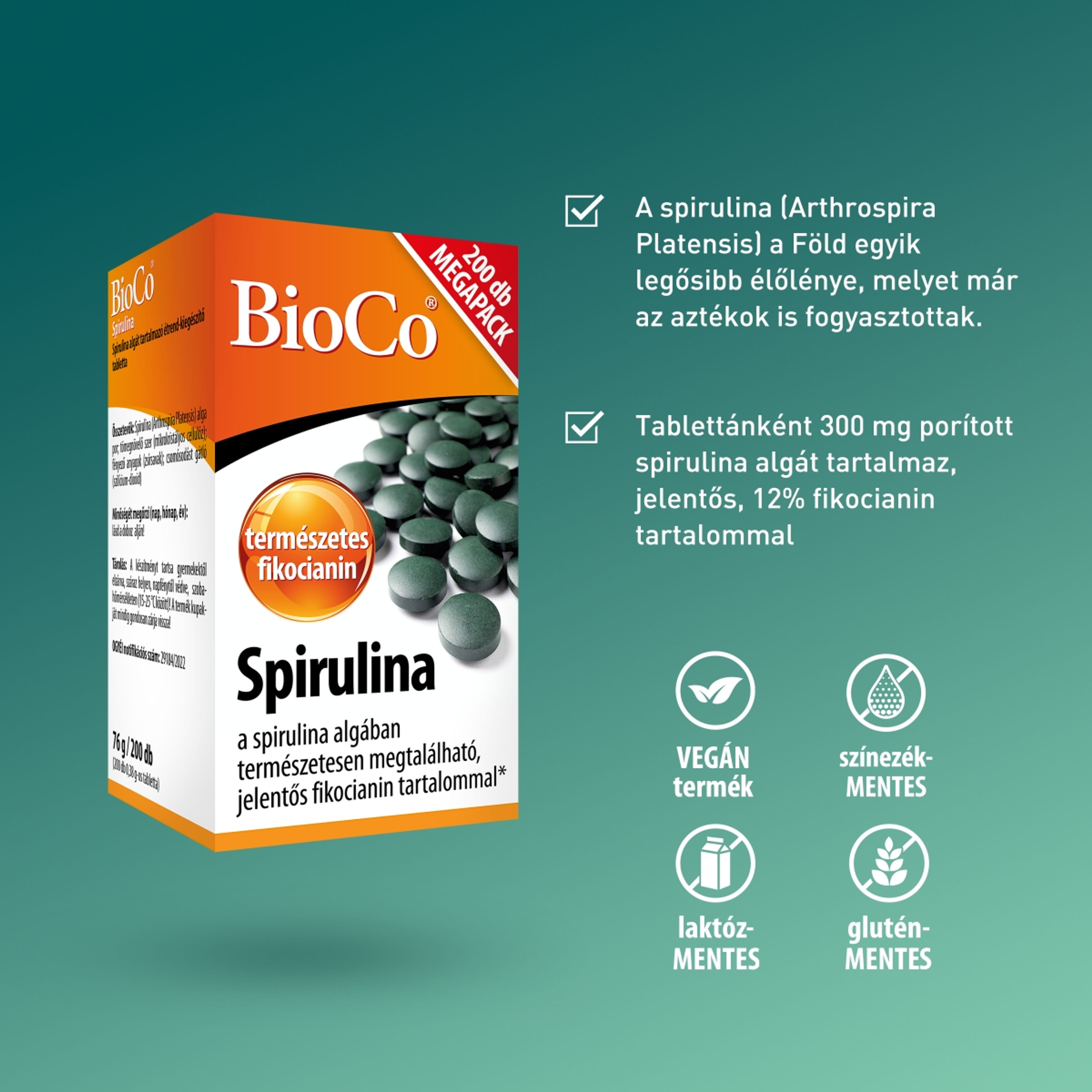 Bioco Spirulina Megapack étrendkiegészítő tabletta - 200 db-4