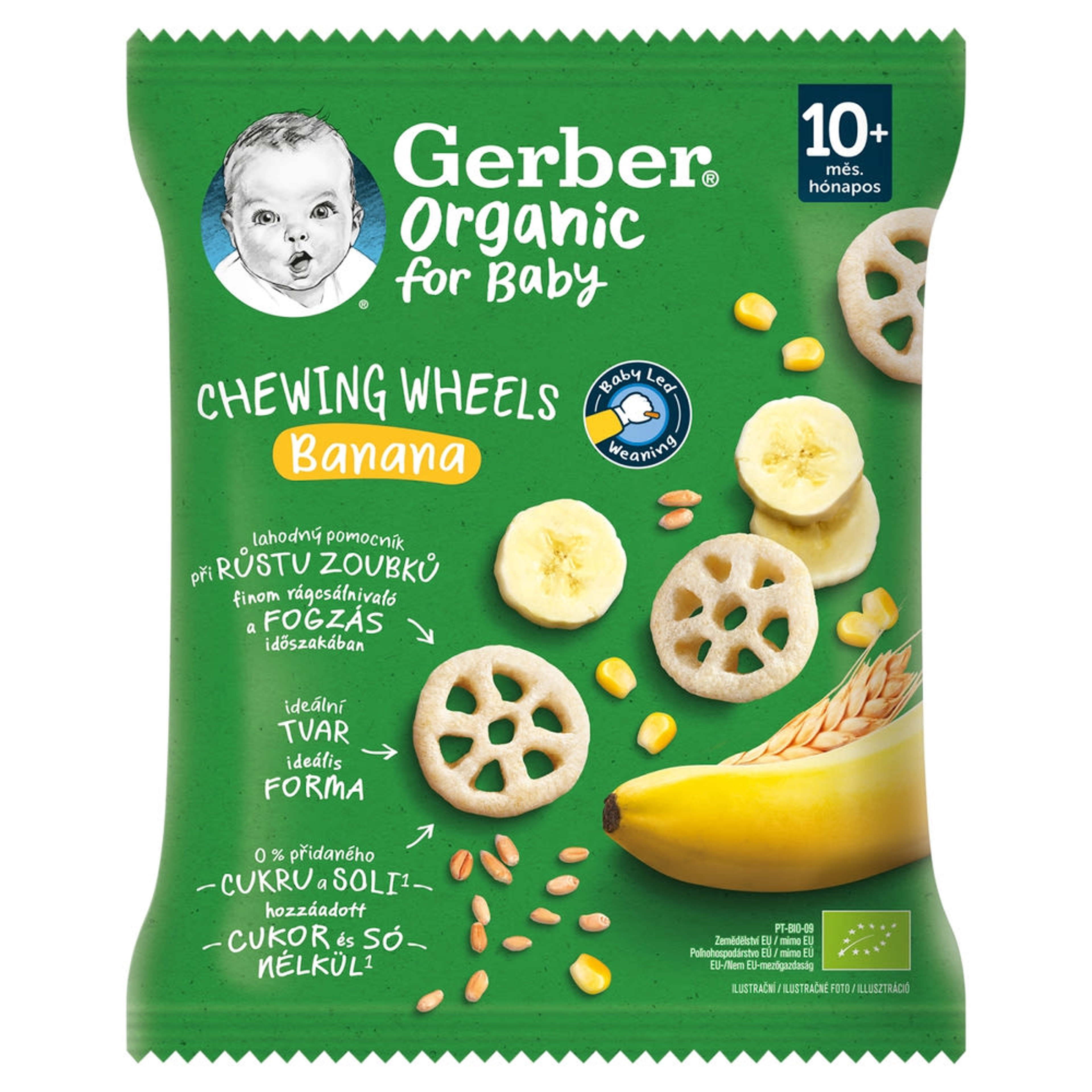 Gerber Chewing Wheels banános bio gabonasnack 10 hónapos kortól - 28 g