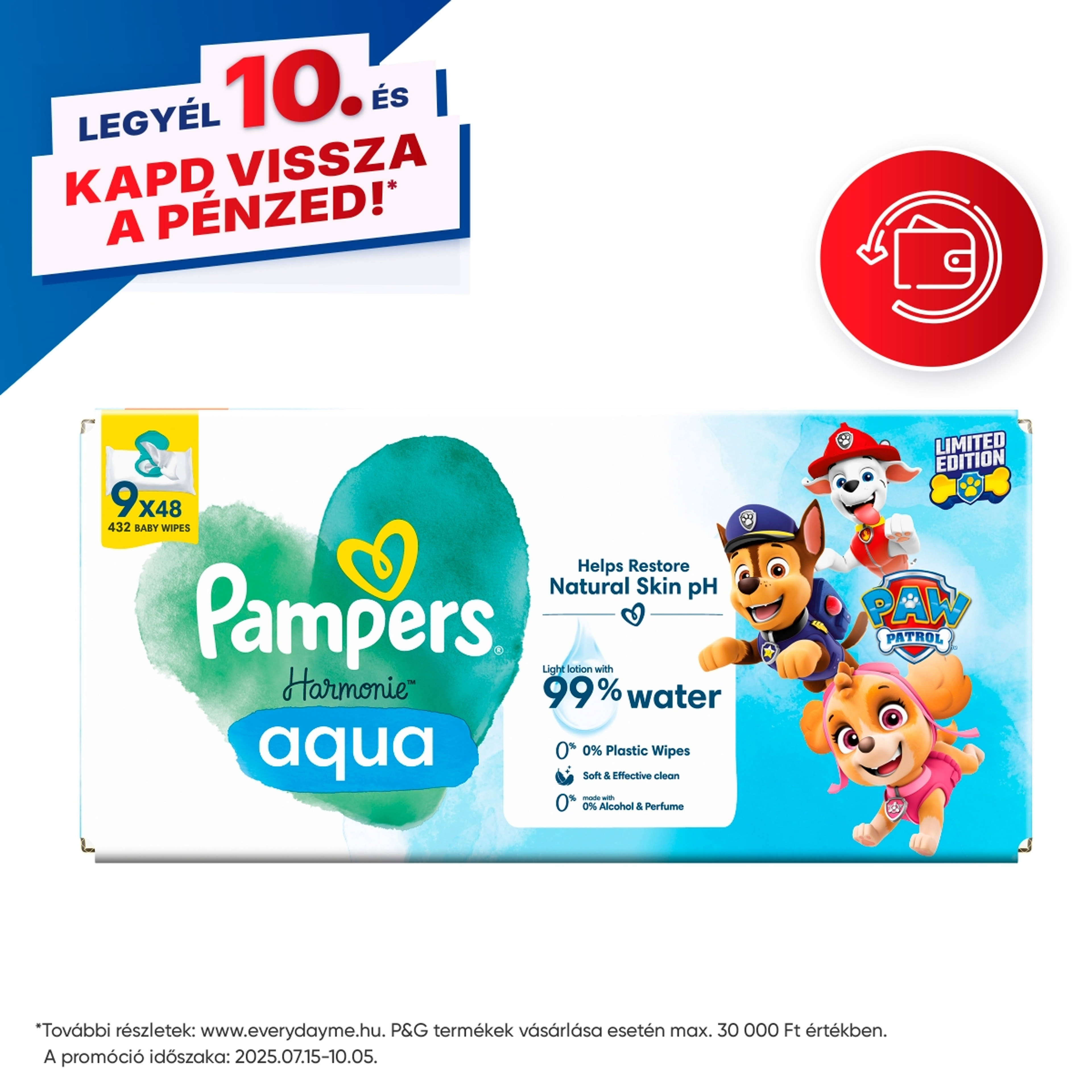 Pampers Harmonie Aqua nedves törlőkendő 9x 48 db - 432 db
