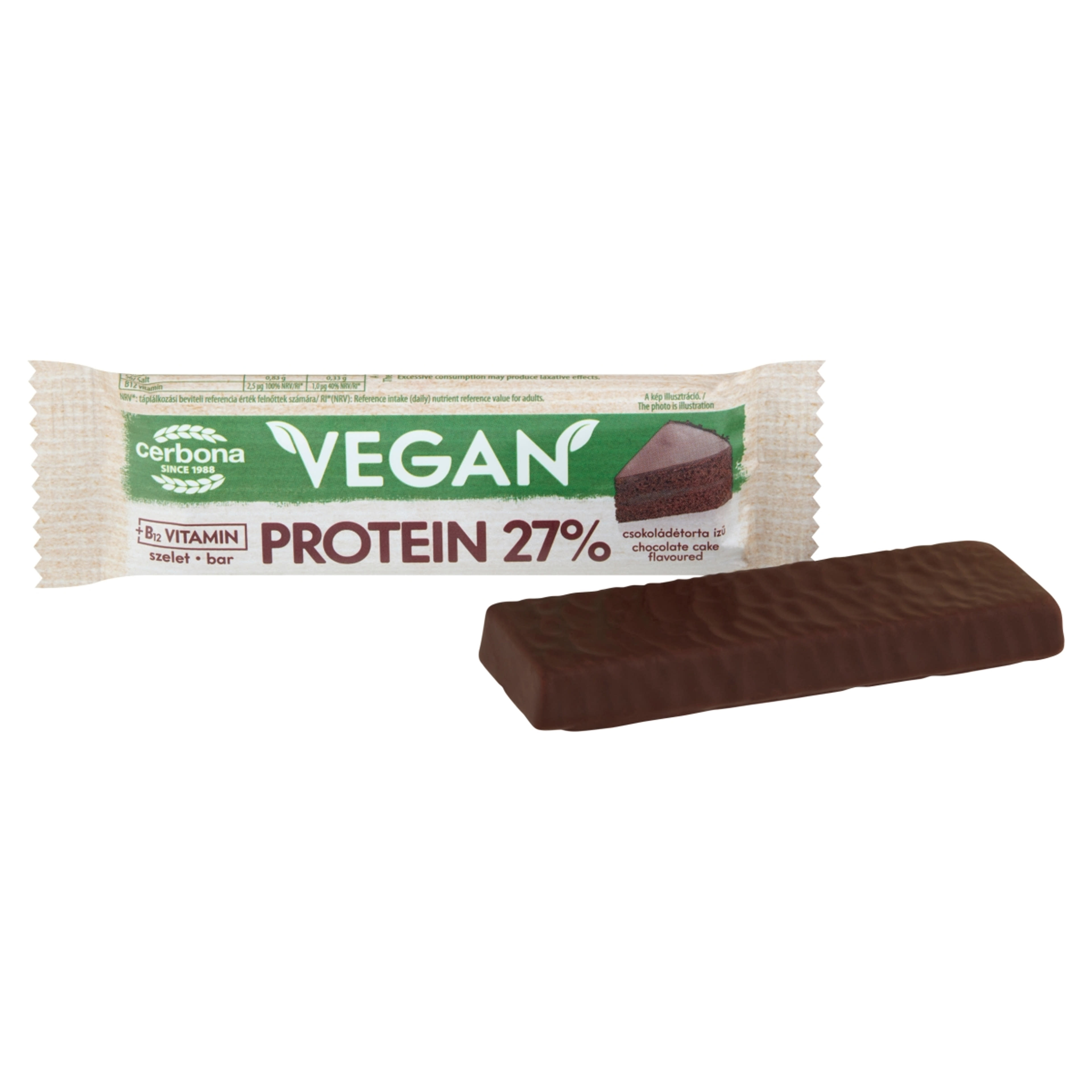 Cerbona Vegan magas fehérjetartalmú csokoládétorta ízű szelet kakaós bevonattal - 40 g-2