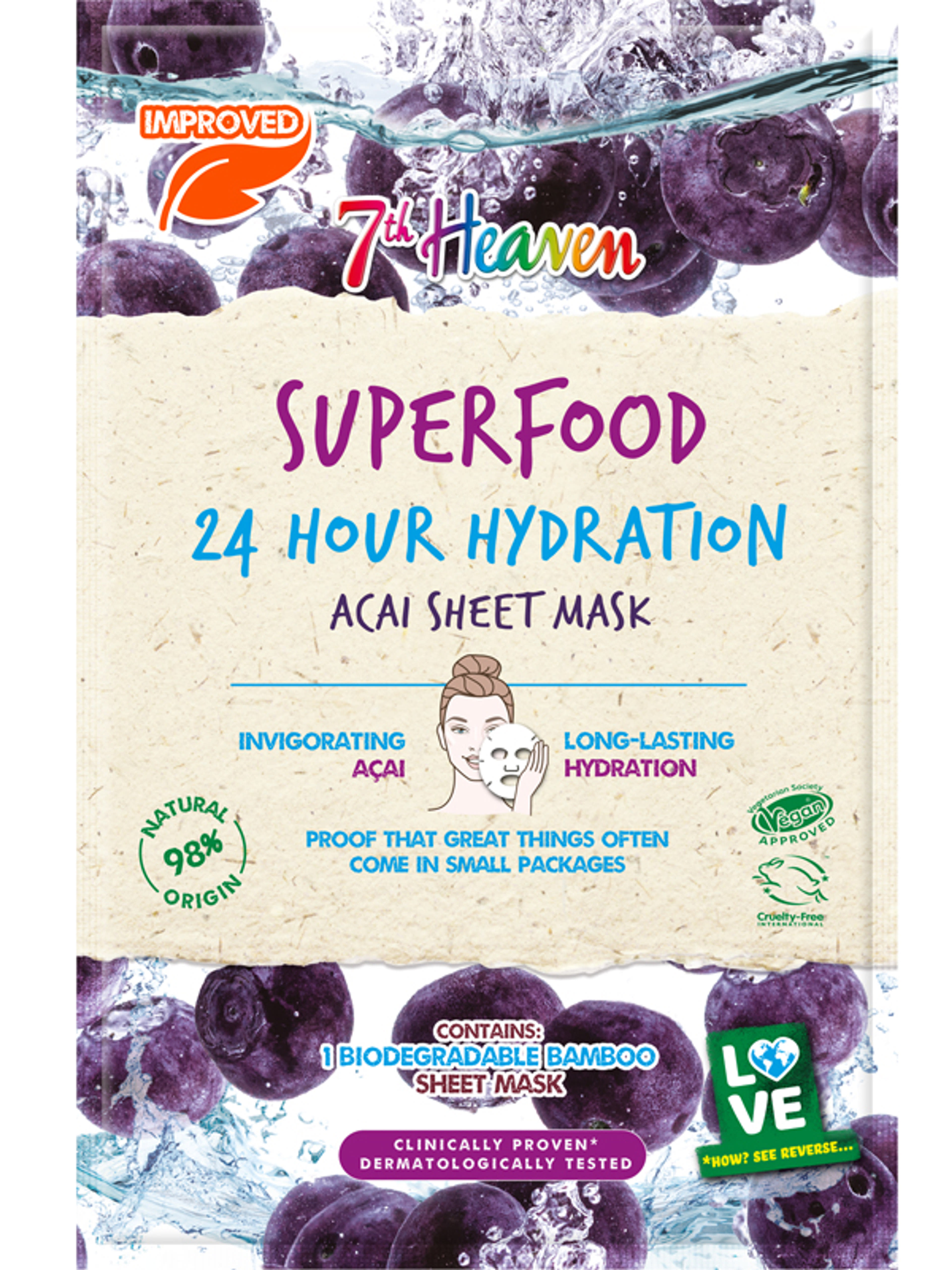 7th Heaven SuperFood 24 órás hidratáló-acai szövetmaszk - 1 db