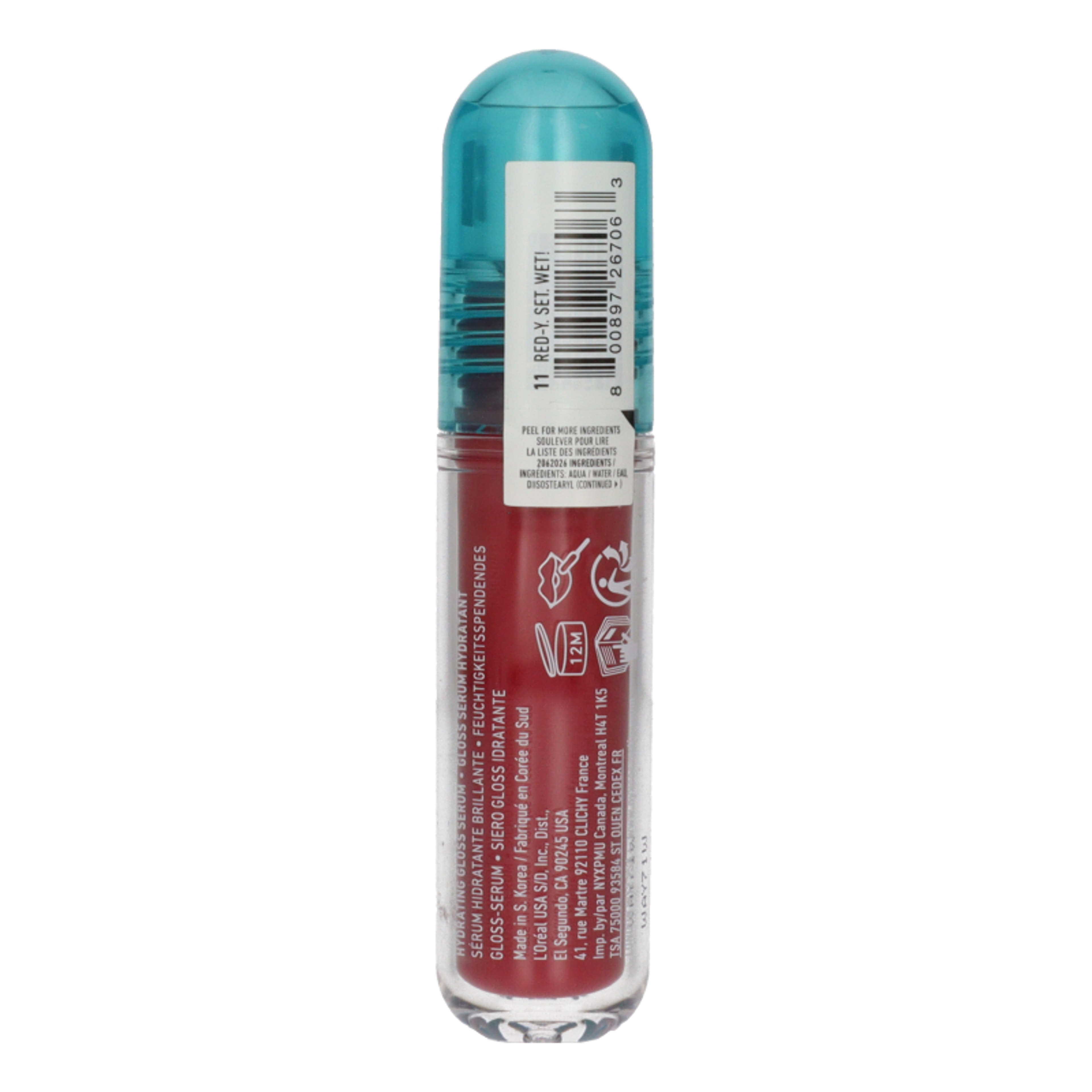 NYX Professional Makeup I.V Hydrating Lip Gloss Statin ajakfény /Red-y.Set.Wet  - 1 db-2