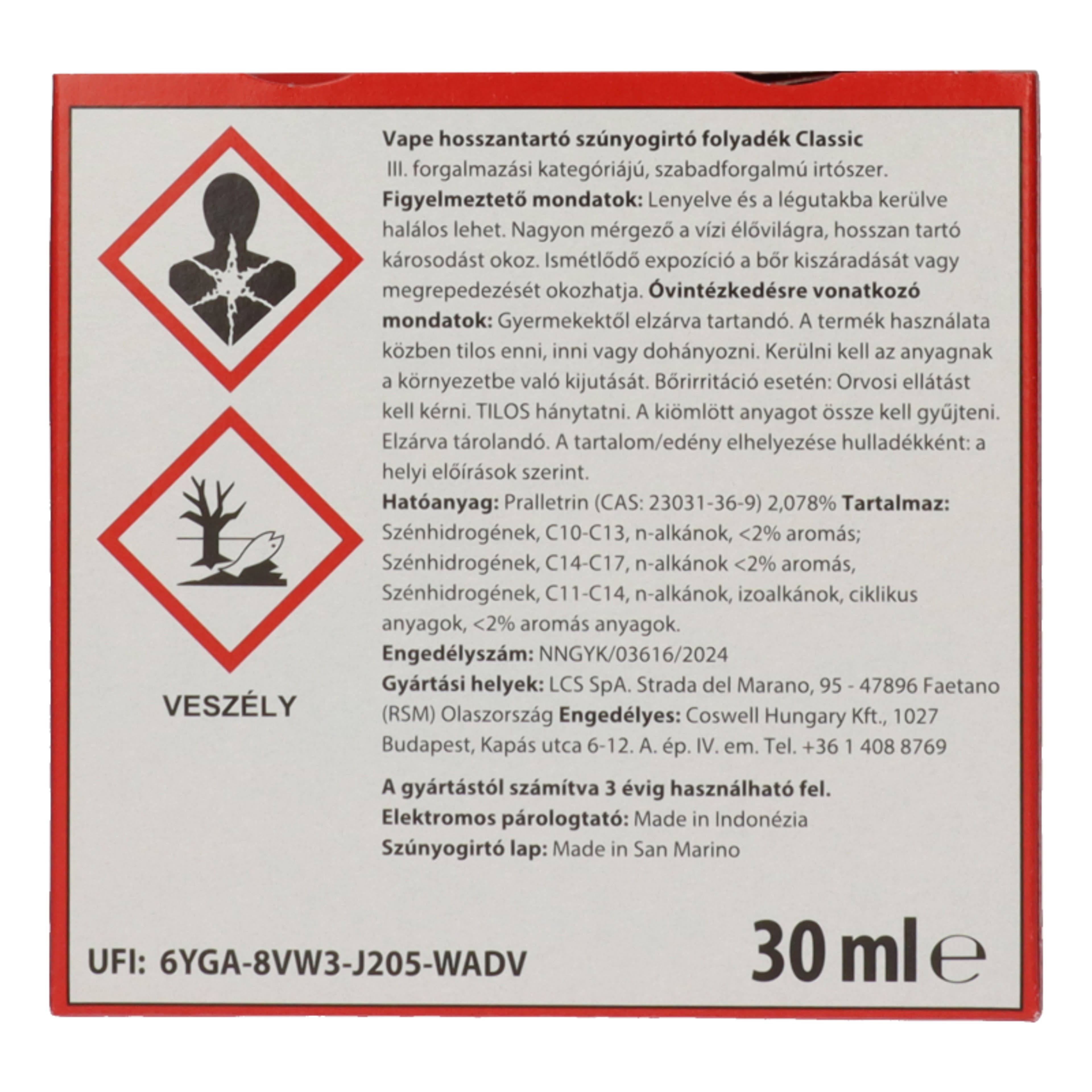 Vape Classic elektromos  készülék  szúnyogirtó folyadékkal - 30 ml-3