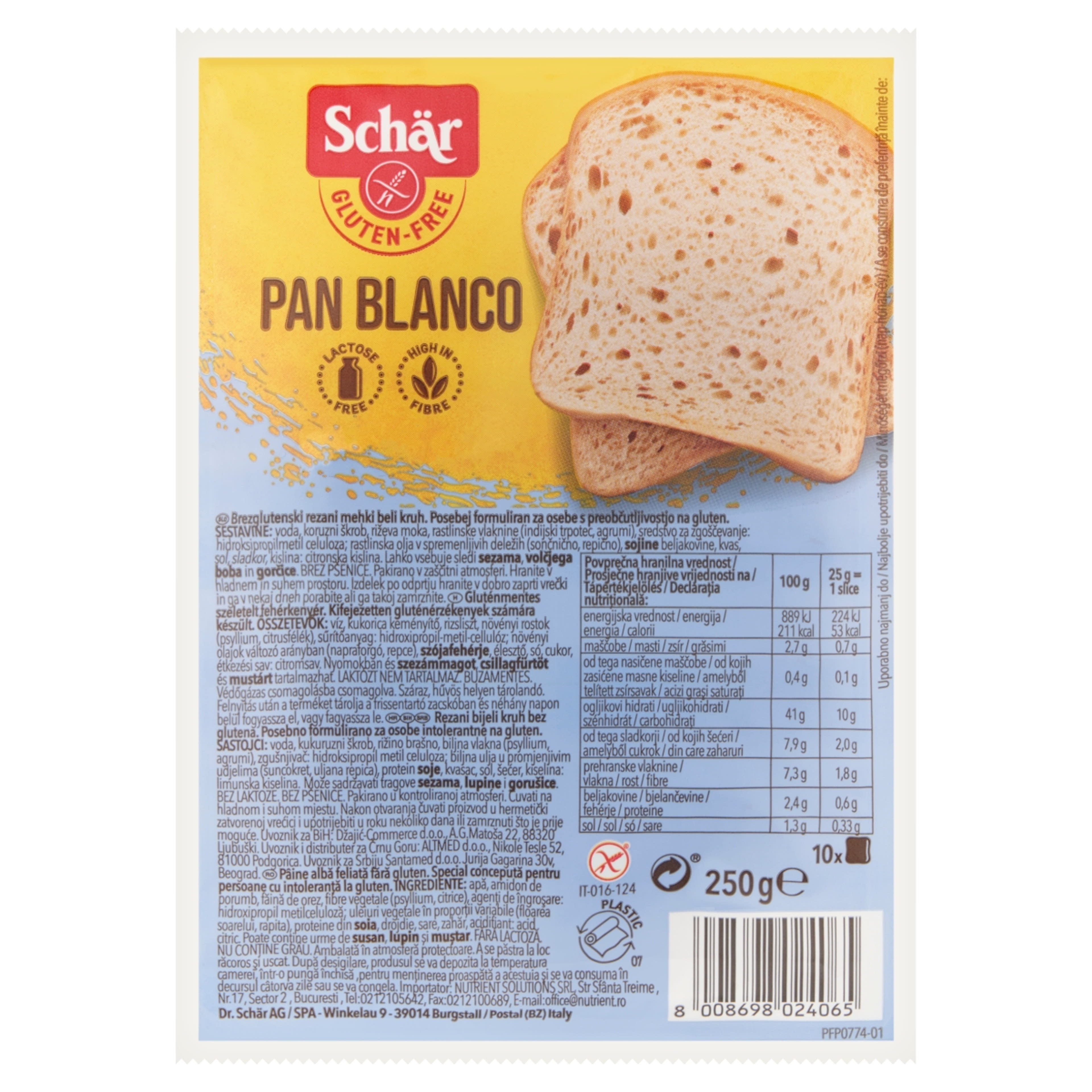 Schaer Pan Blanco gluténmentes szeletelt kenyér - 250 g-1