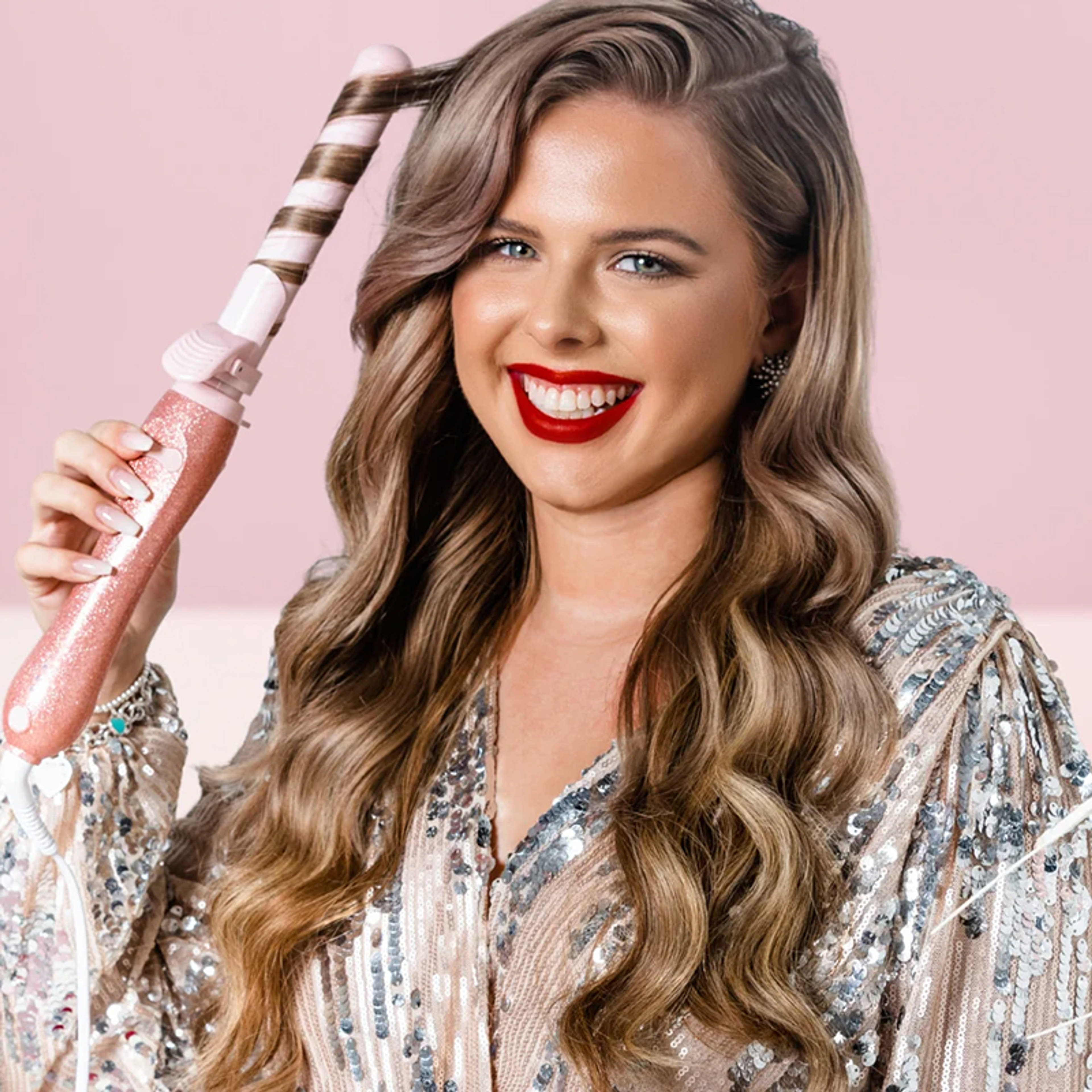 Beachwaver Pink Glitter hajsütővas - 1 db-4