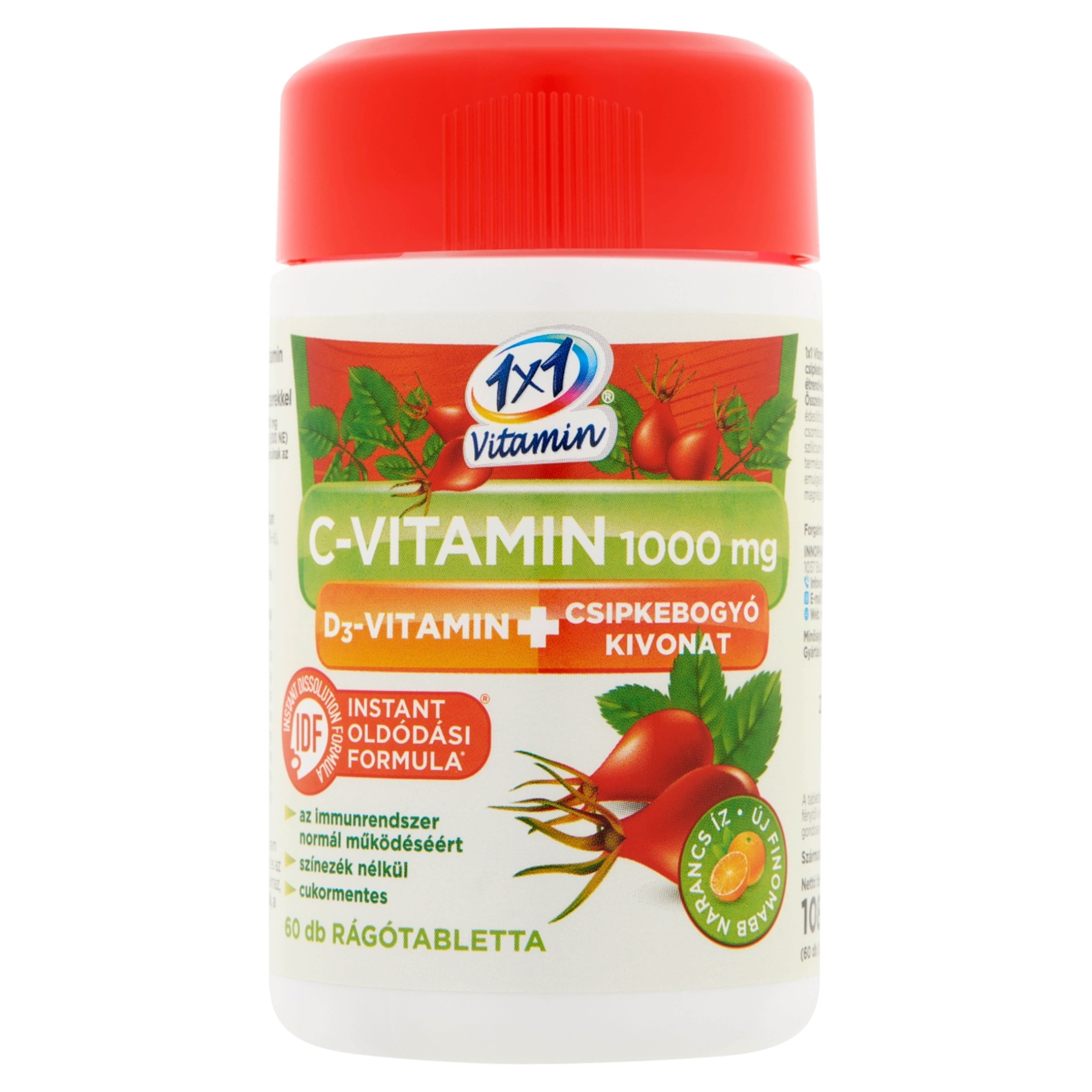 1x1 Vitaday C-Vitamin 1000mg+ D3+ Csipkebogyó Narancs Rágótabletta - 60 db