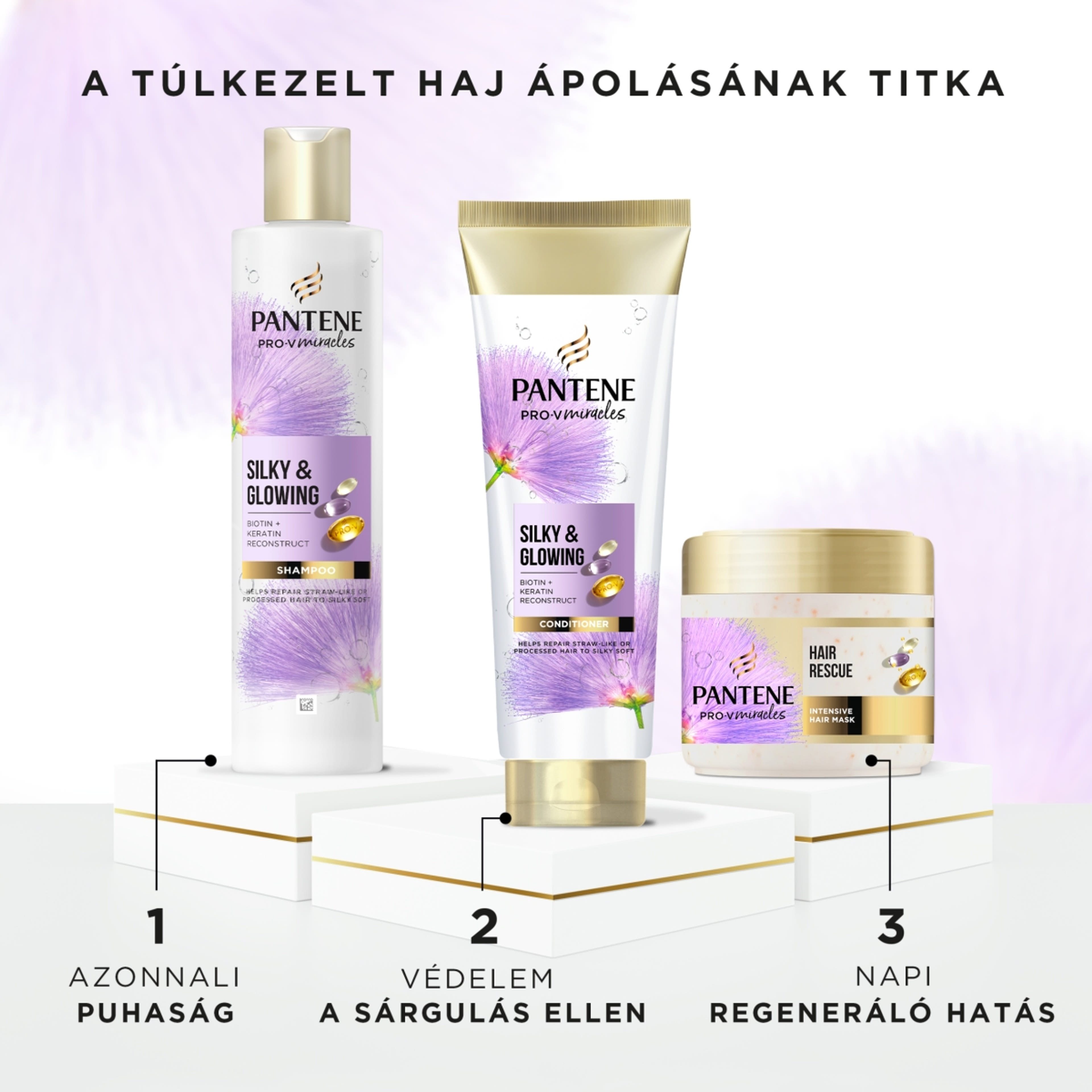 Pantene Silky & Glowing sampon biotinnal és rekonstruáló keratinnal, száraz hajra - 250 ml-4