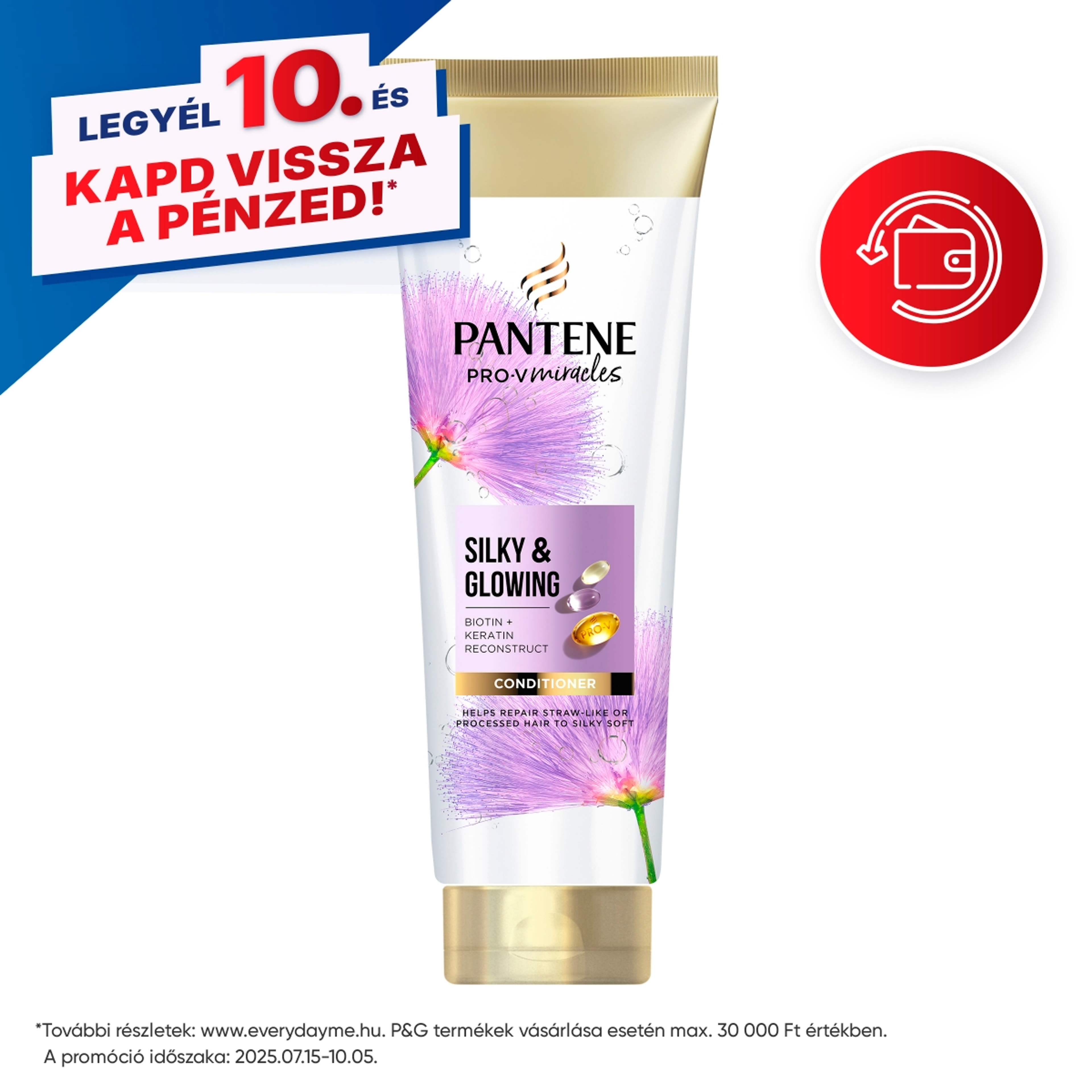 Pantene Silky & Glowing balzsam biotinnal és rekonstruáló keratinnal - 160 ml