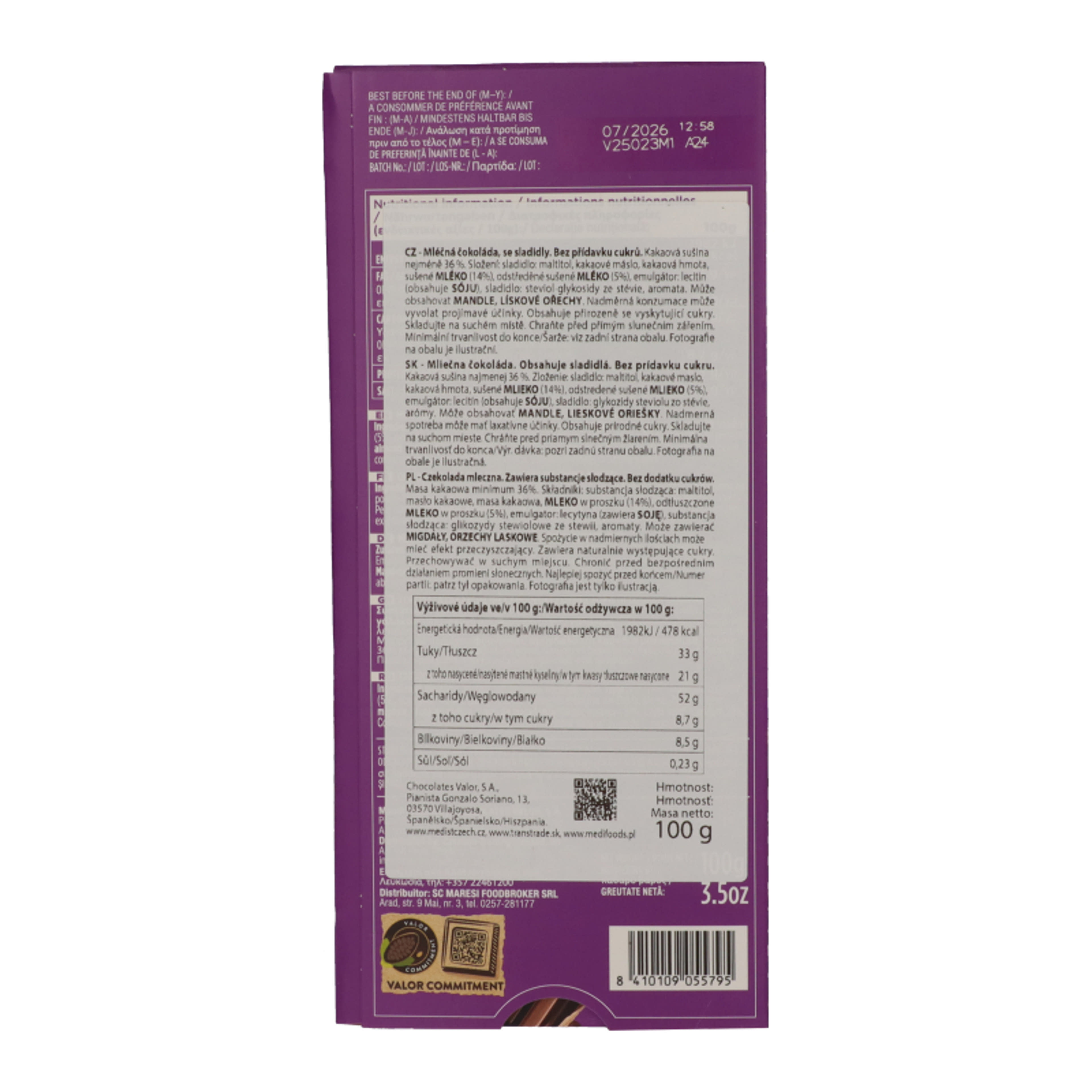 Valor tejcsokoládé édesítőszerekkel - 100 g-4