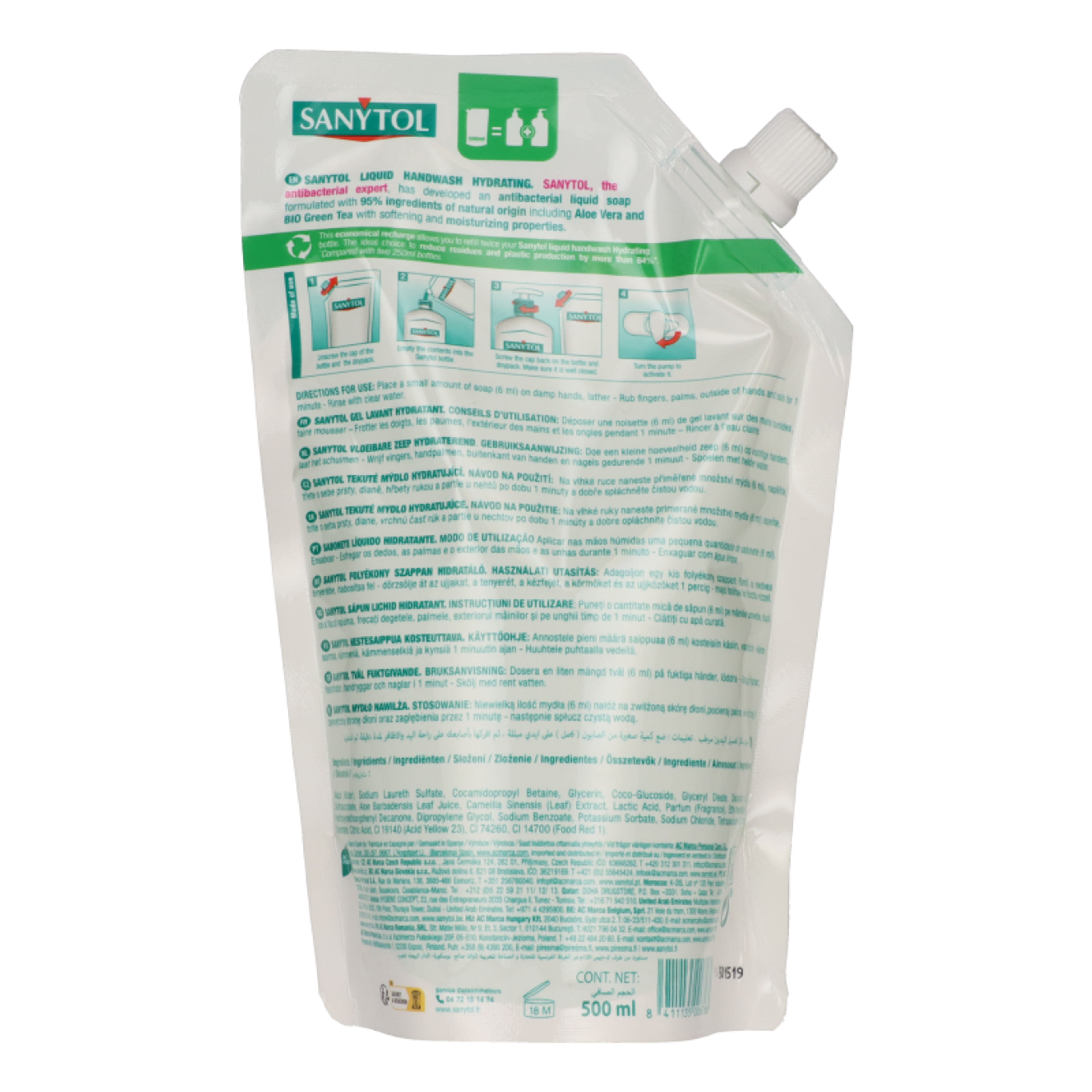 Sanytol folyékony szappan utántöltő zöld teával és aloe veraval - 500 ml-4