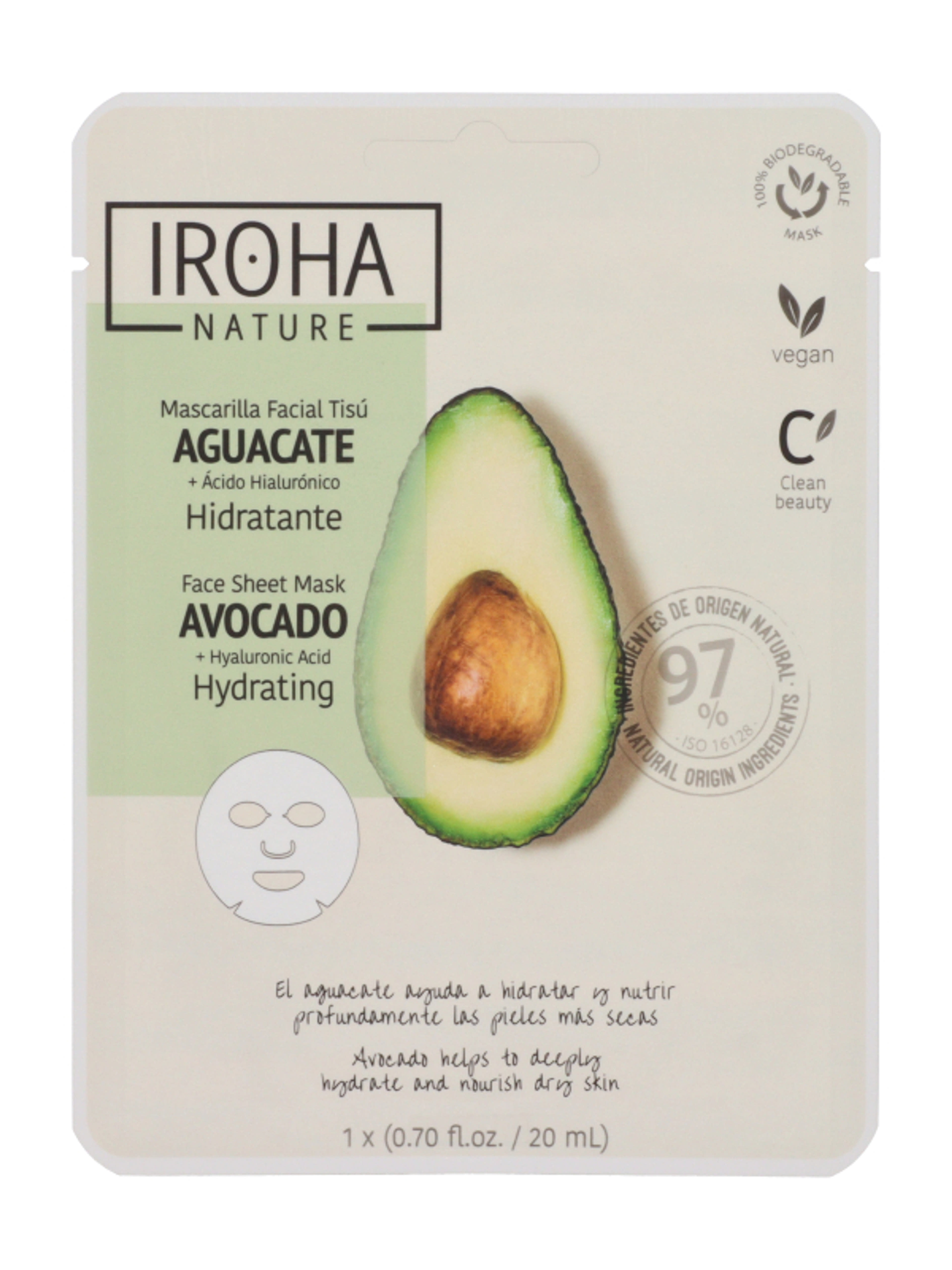 Iroha Nature fátyolmaszk avokádóval és hialuronsavval - 1 db-1