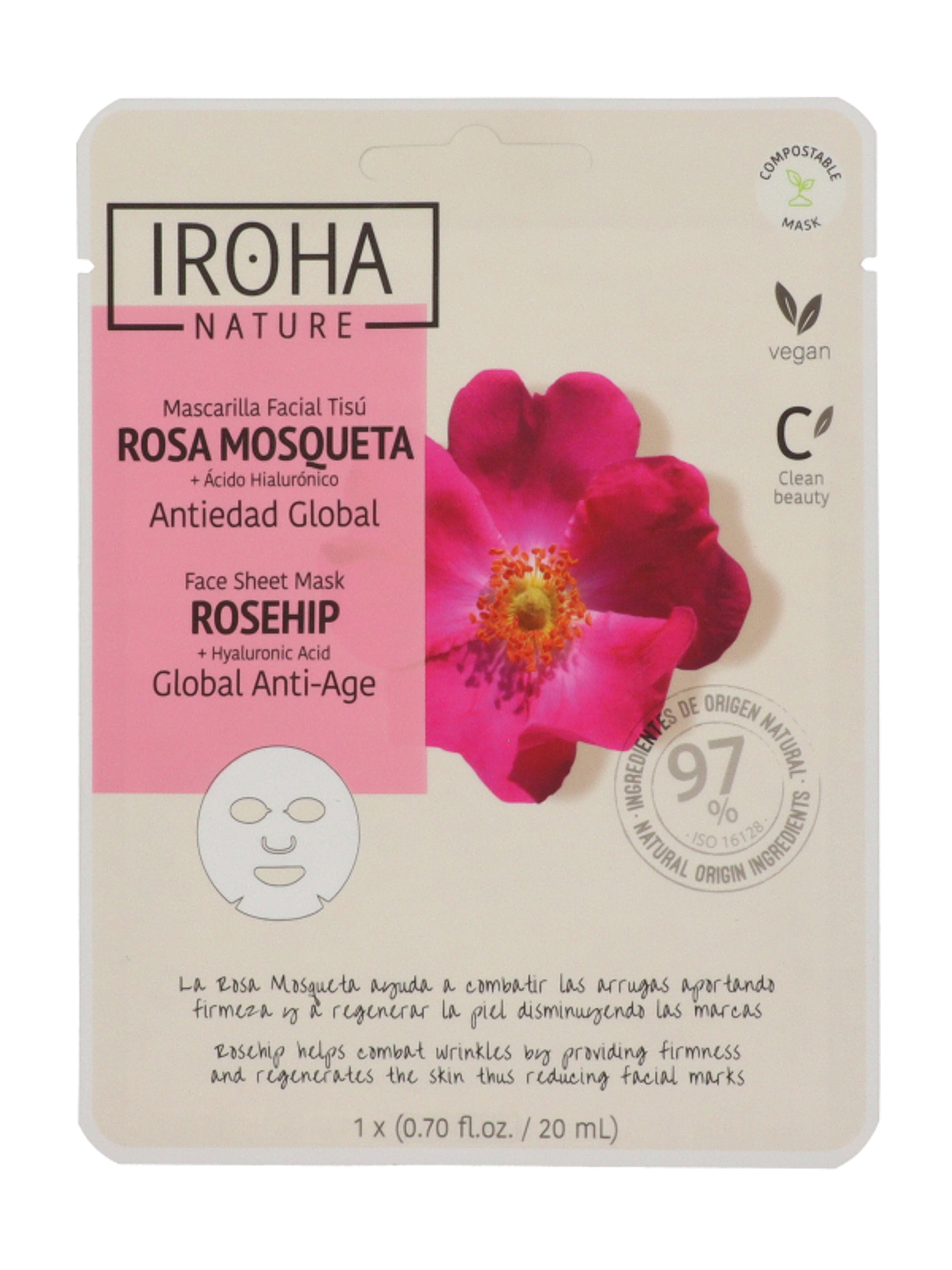 Iroha Nature Global Anti-age fátyolmaszk csipkebogyóolajjal és hialuronsavval - 1 db-1