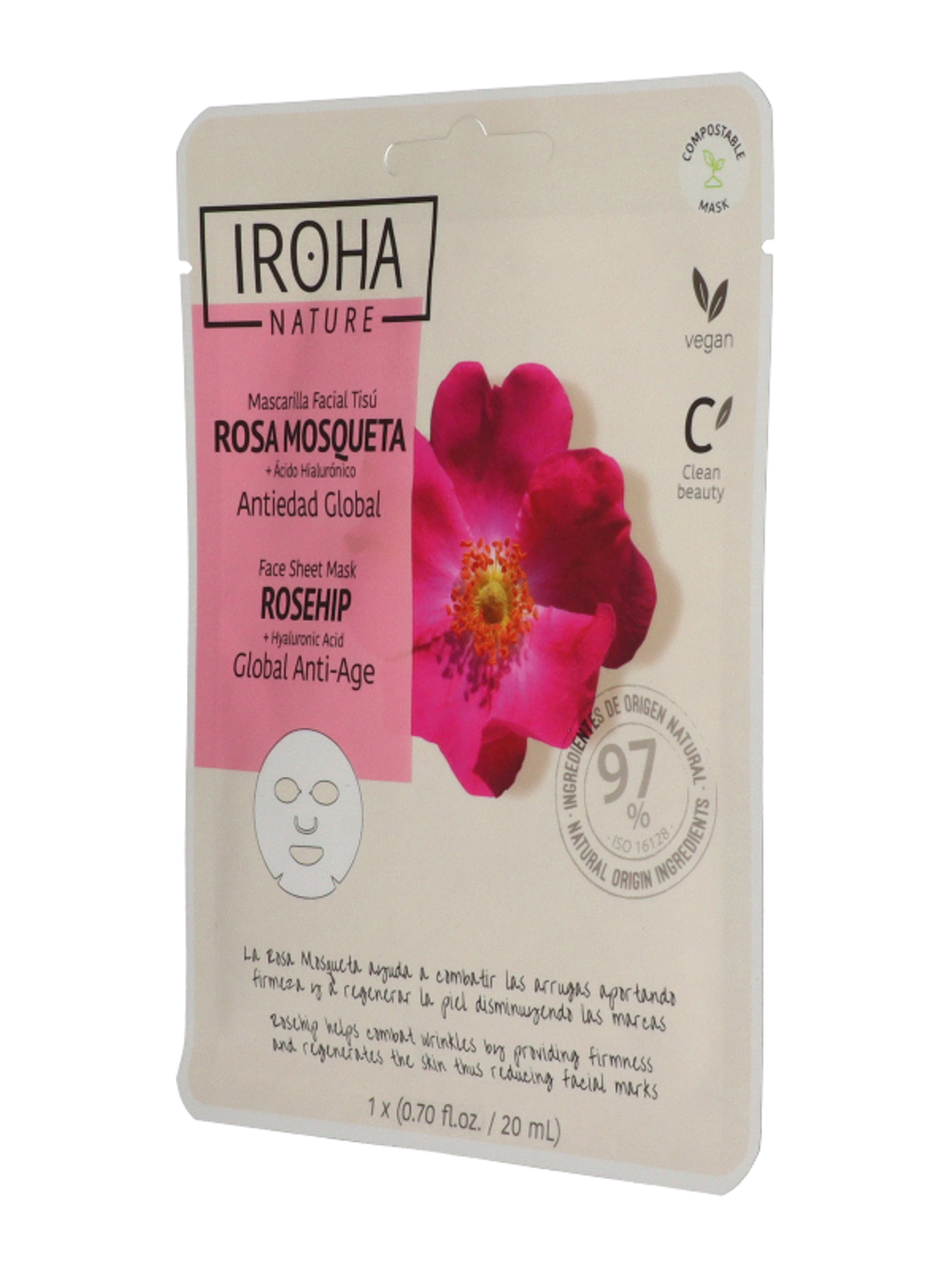 Iroha Nature Global Anti-age fátyolmaszk csipkebogyóolajjal és hialuronsavval - 1 db-2