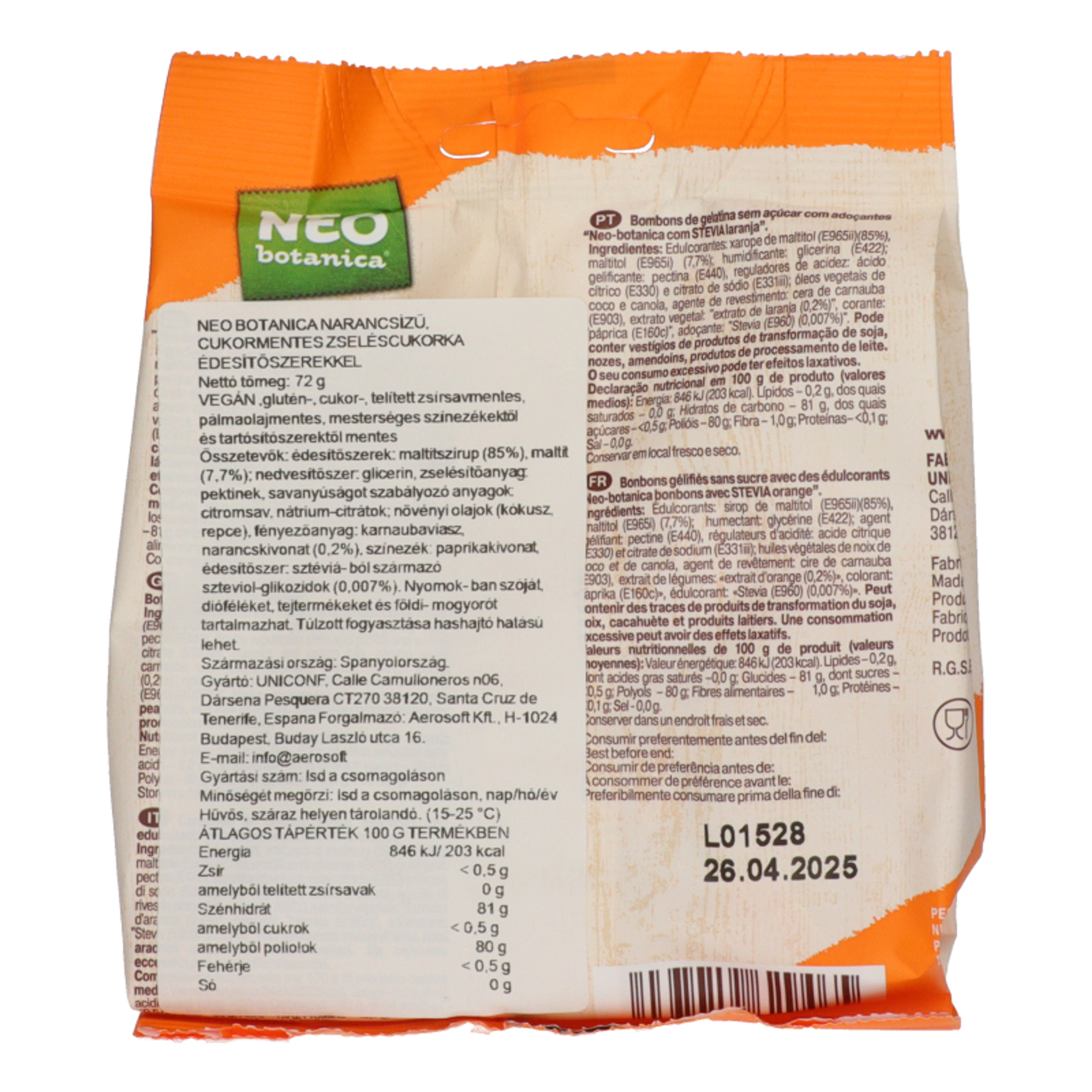Neobotanica zselécukorka narancs izű - 72 g-2