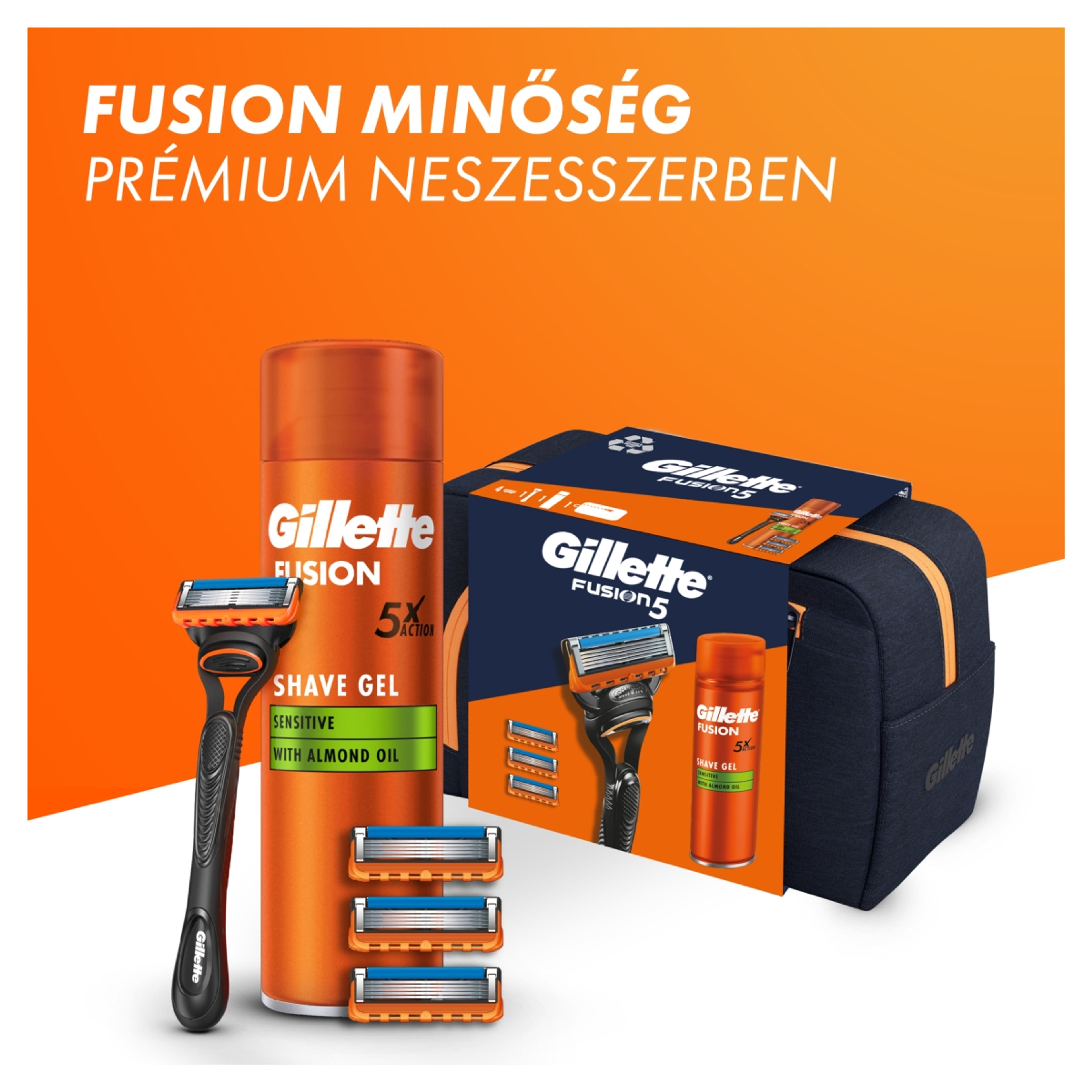 Gillette Fusion Borotva és Fusion borotvazselé ajándékcsomag neszesszerrel - 1 db-2