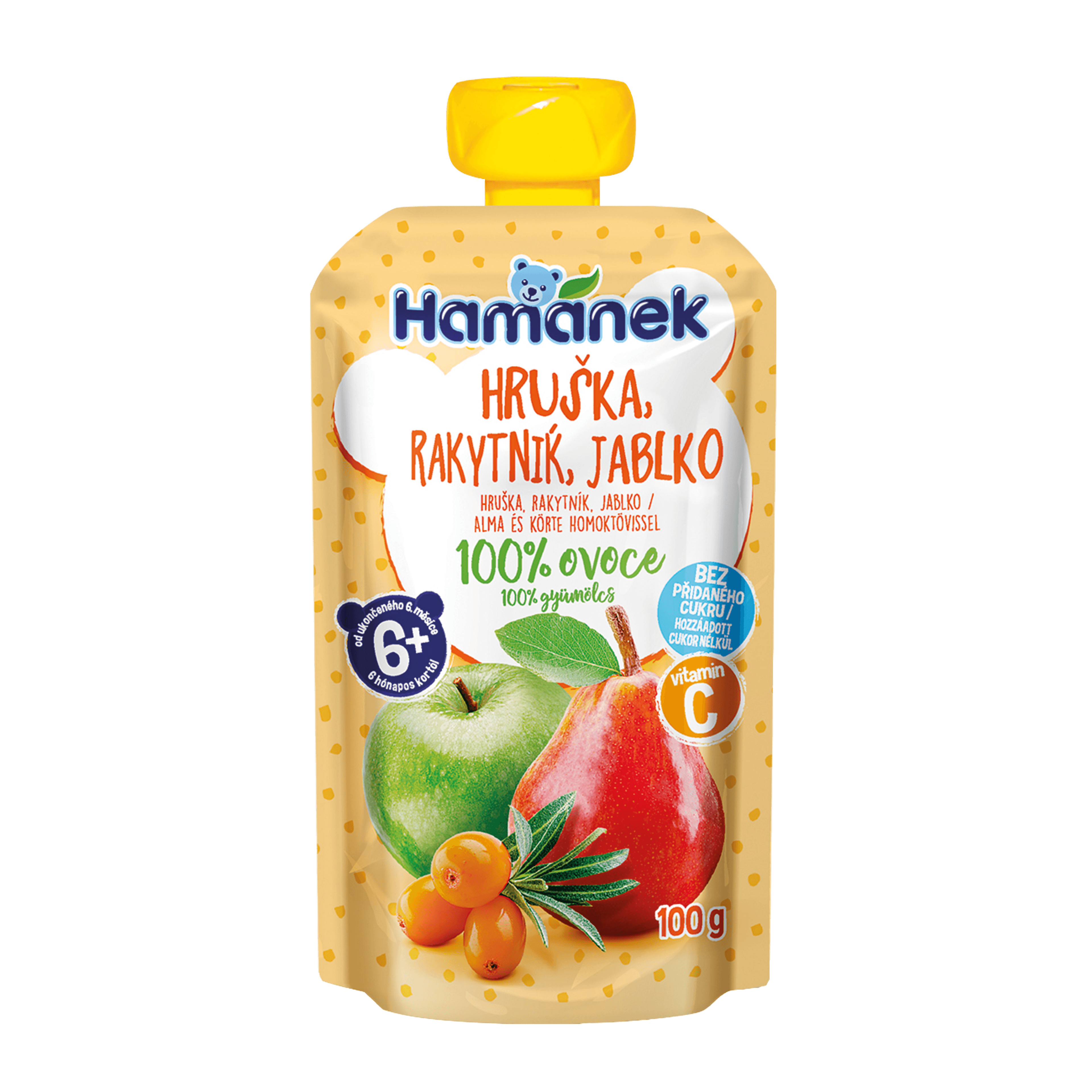 Hamánek alma - körte - homoktövis gyümölcspüré 6 hónapos kortól - 100 g