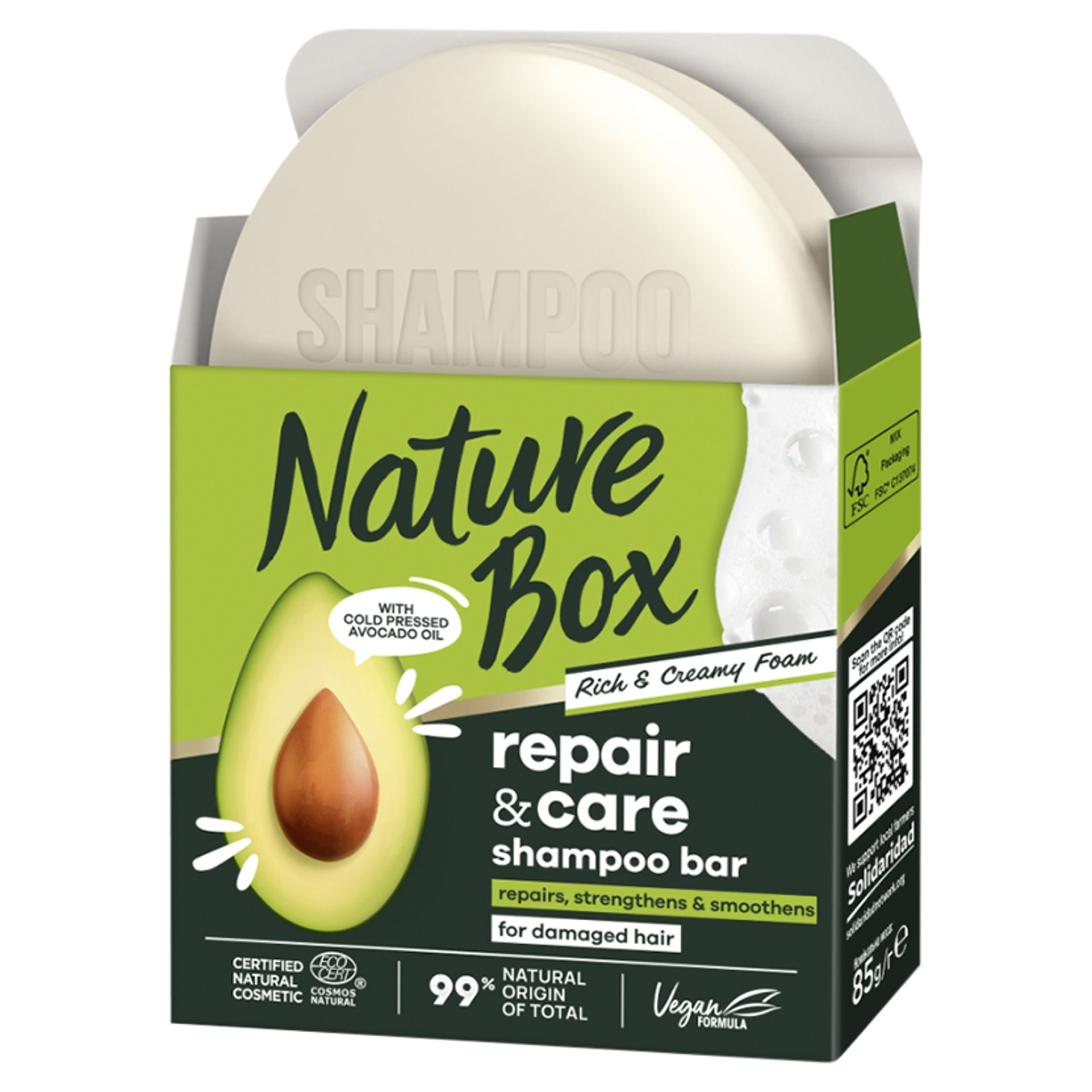 Nature box szilárd sampon avokádó - 85 g