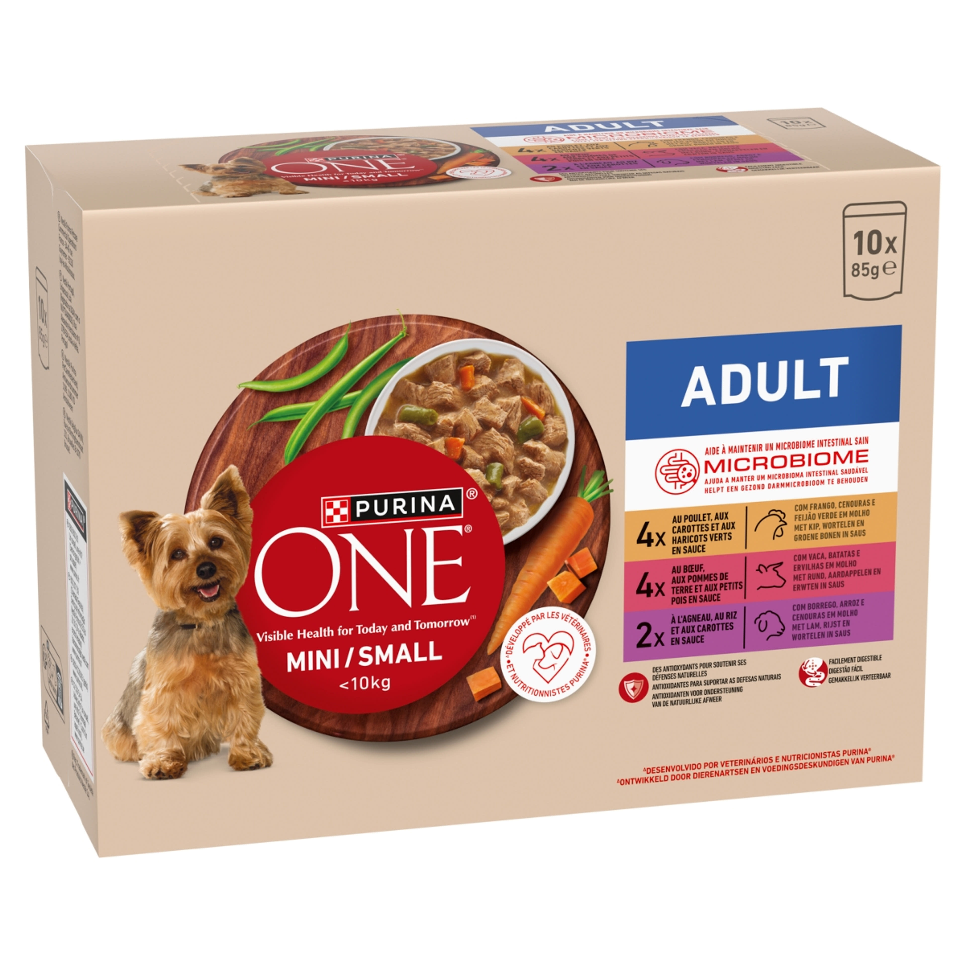 Purina One Mini Adult csirkével/marhával/báránnyal szószban nedves kutyaeledel 10 x 85 g (850 g)-2