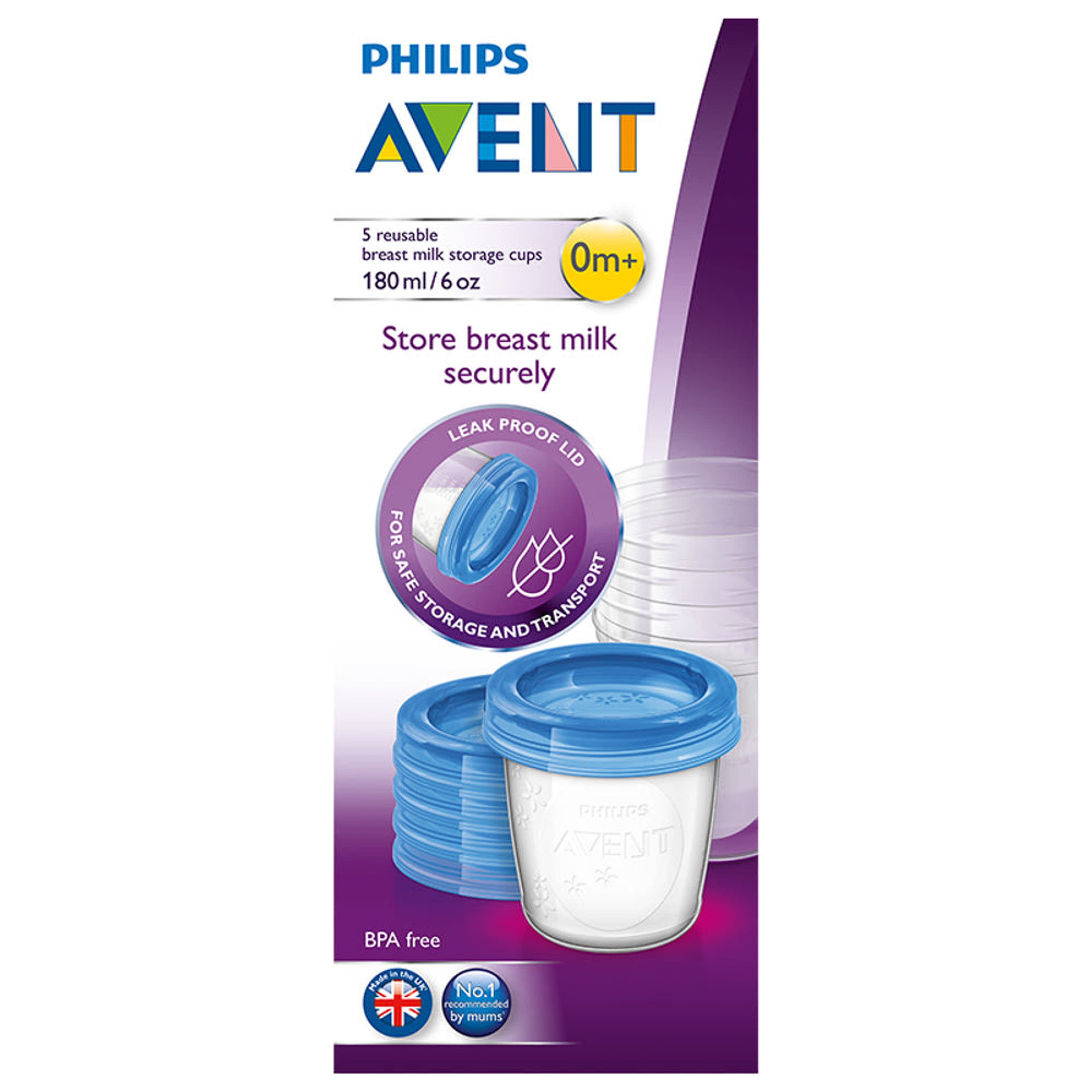 Philips Avent anyatejtároló poharak 0 hónapos kortól 180 ml-es - 5 db