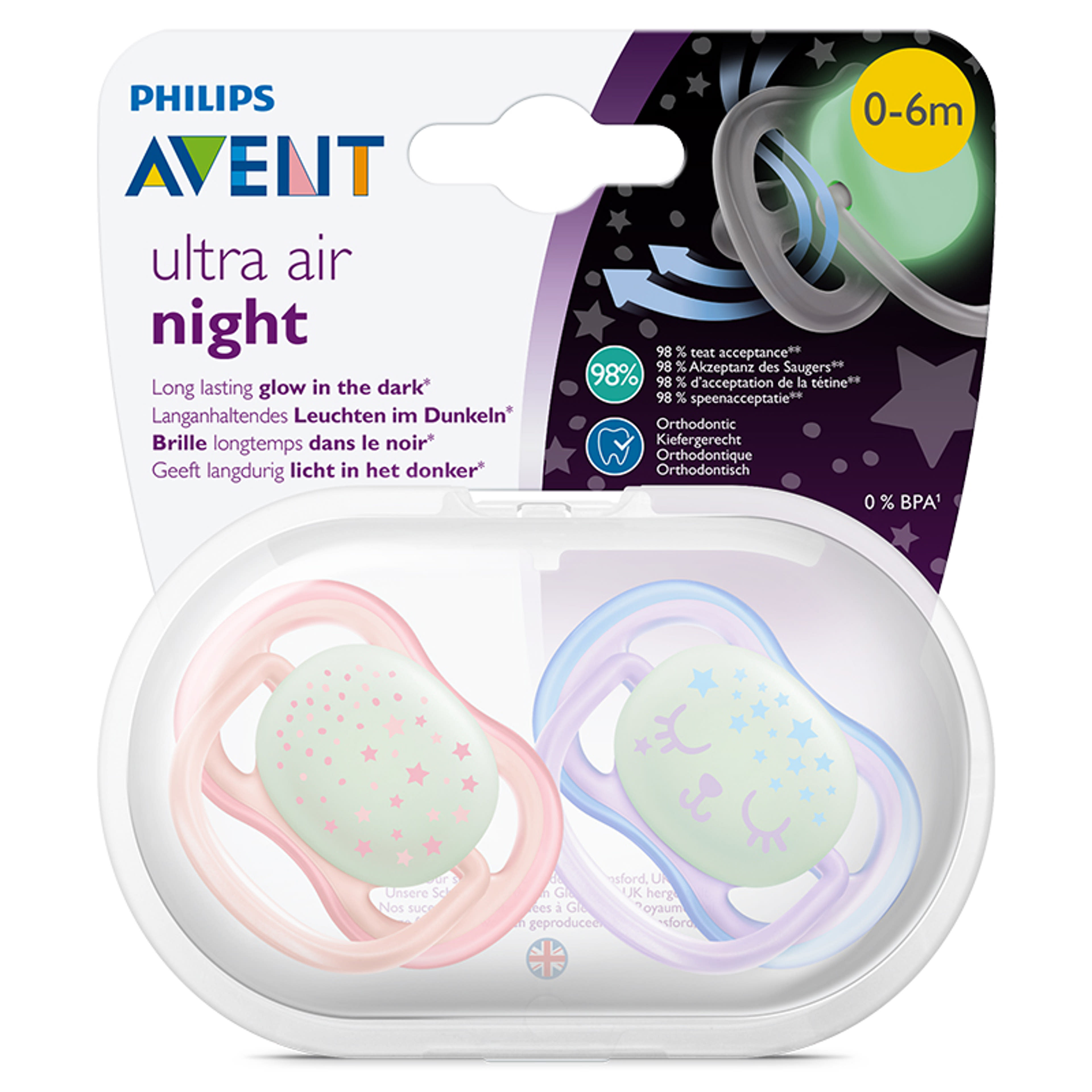 Philips Avent Ultra Air éjszakai játszócumi 0-6 hónapos korig - 2 db