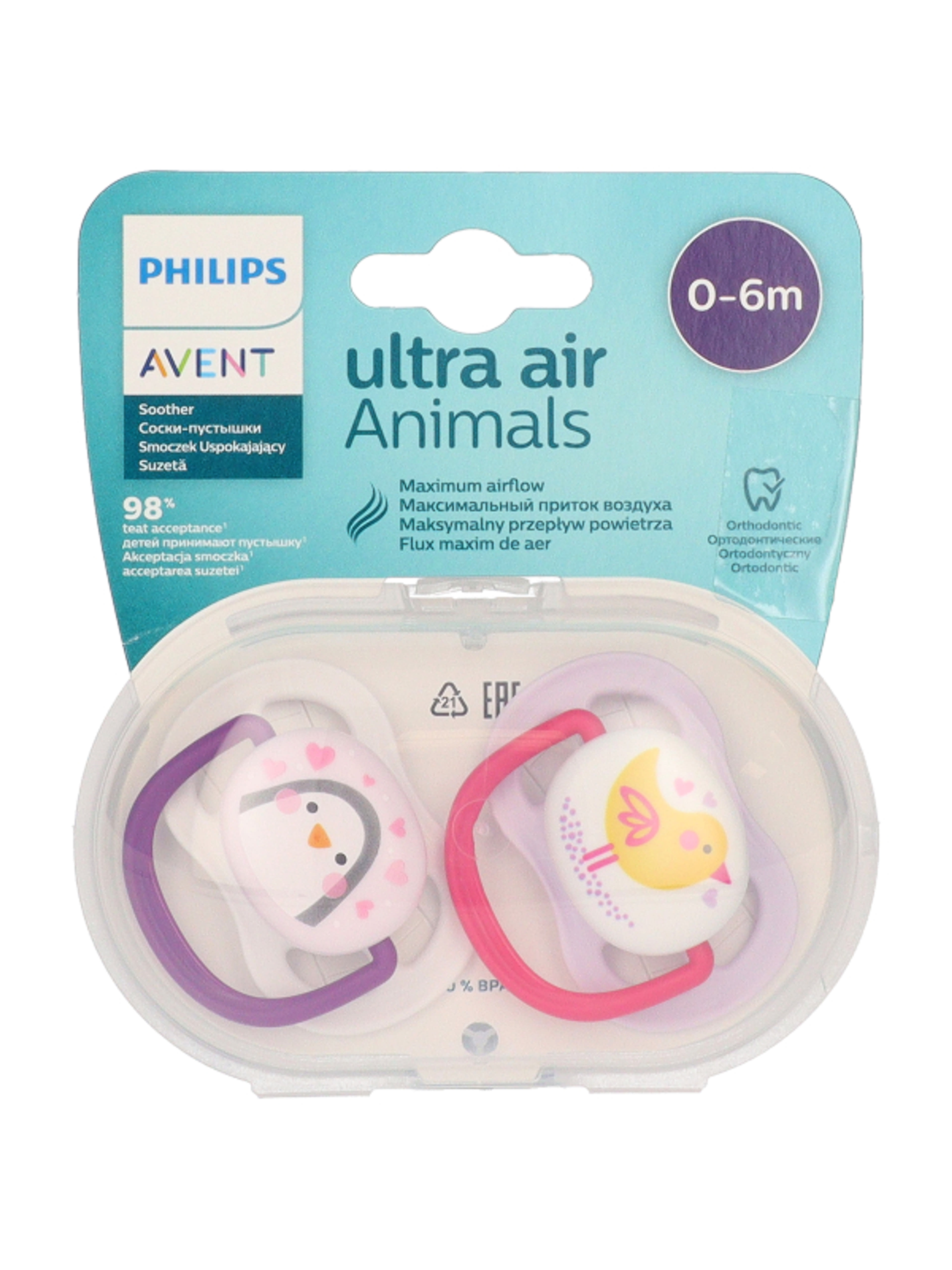 Avent Ultra Air játszócumi 0-6 hónapos korig /lány - 2 db-3