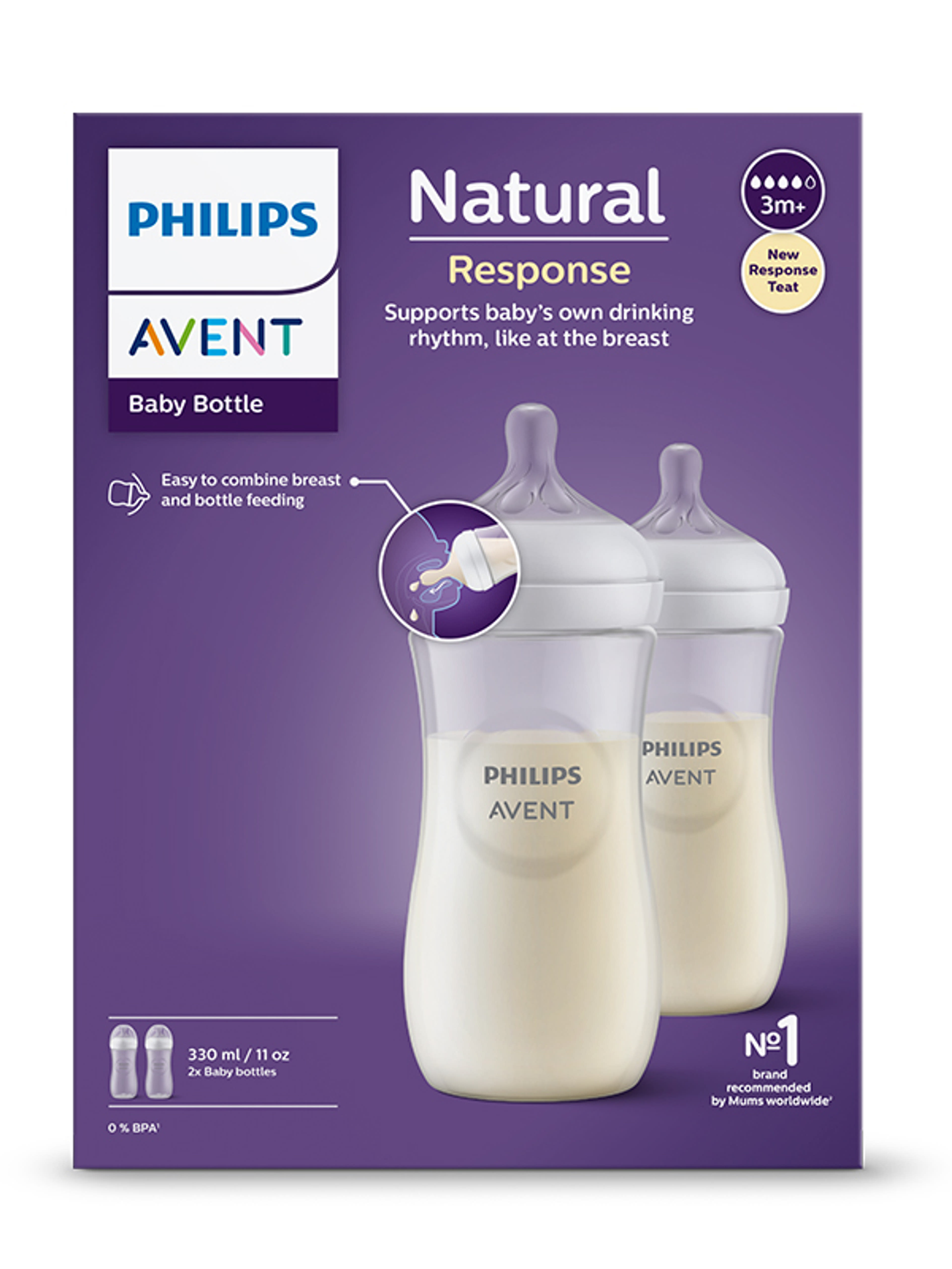 Philips Avent Natural Response cumisüveg 3 hónapos kortól 330 ml - 2 db