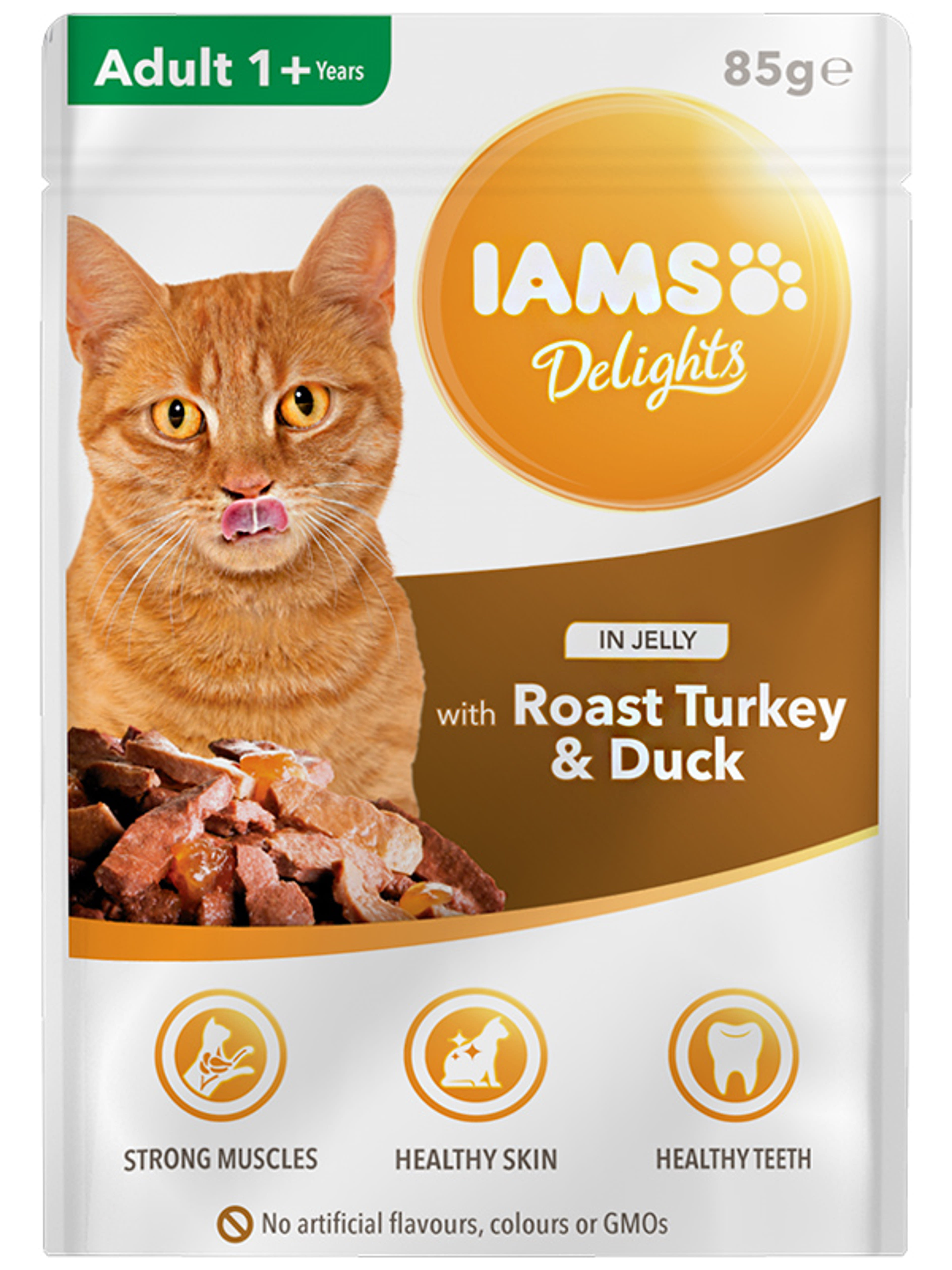 IAMS Delights alutasak macskáknak, sült pulykahús és kacsahús aszpikban - 85 g