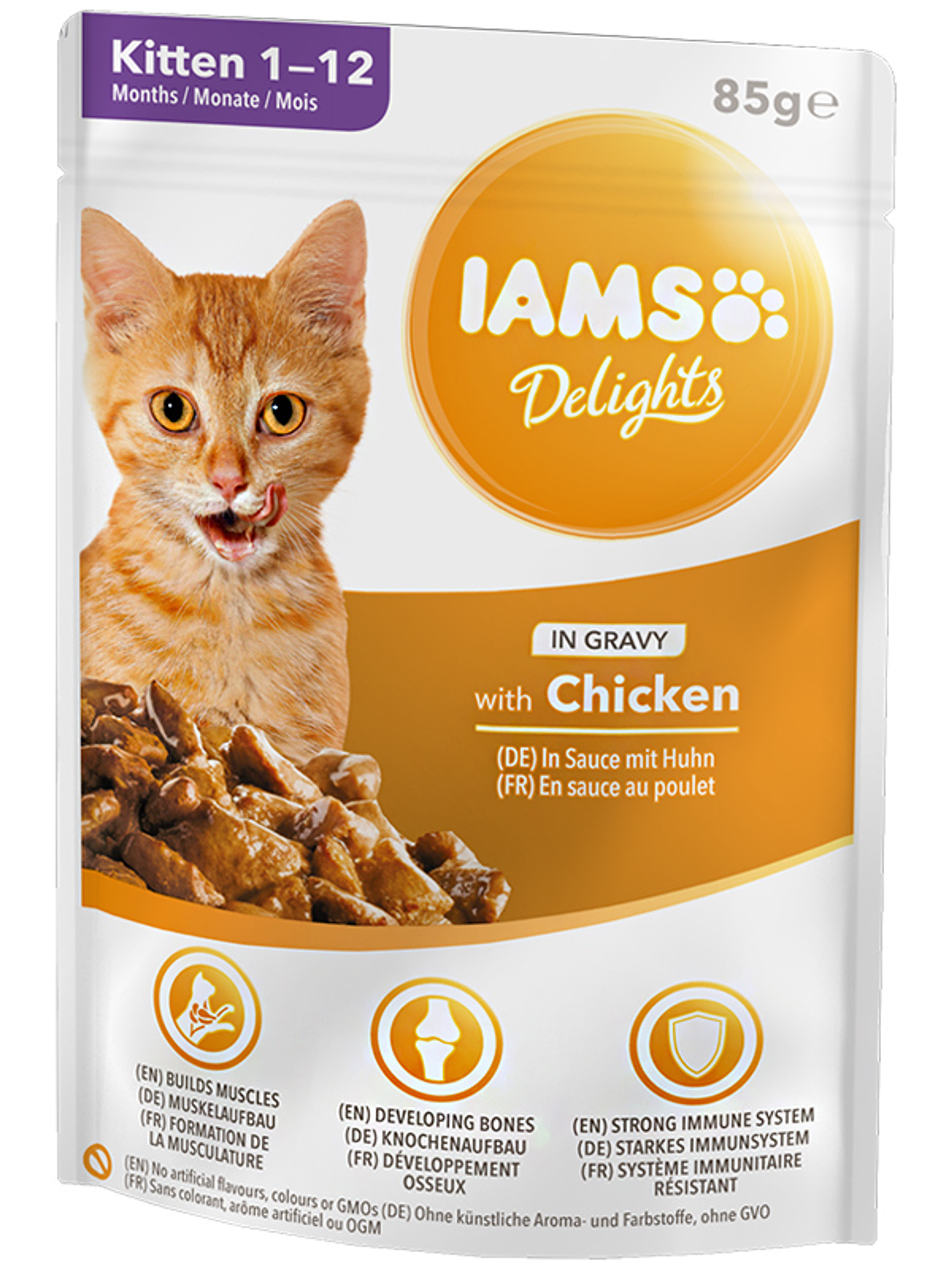 IAMS Delights Kitten alutasak macskáknak, csirkefalatok szószban - 85 g-2