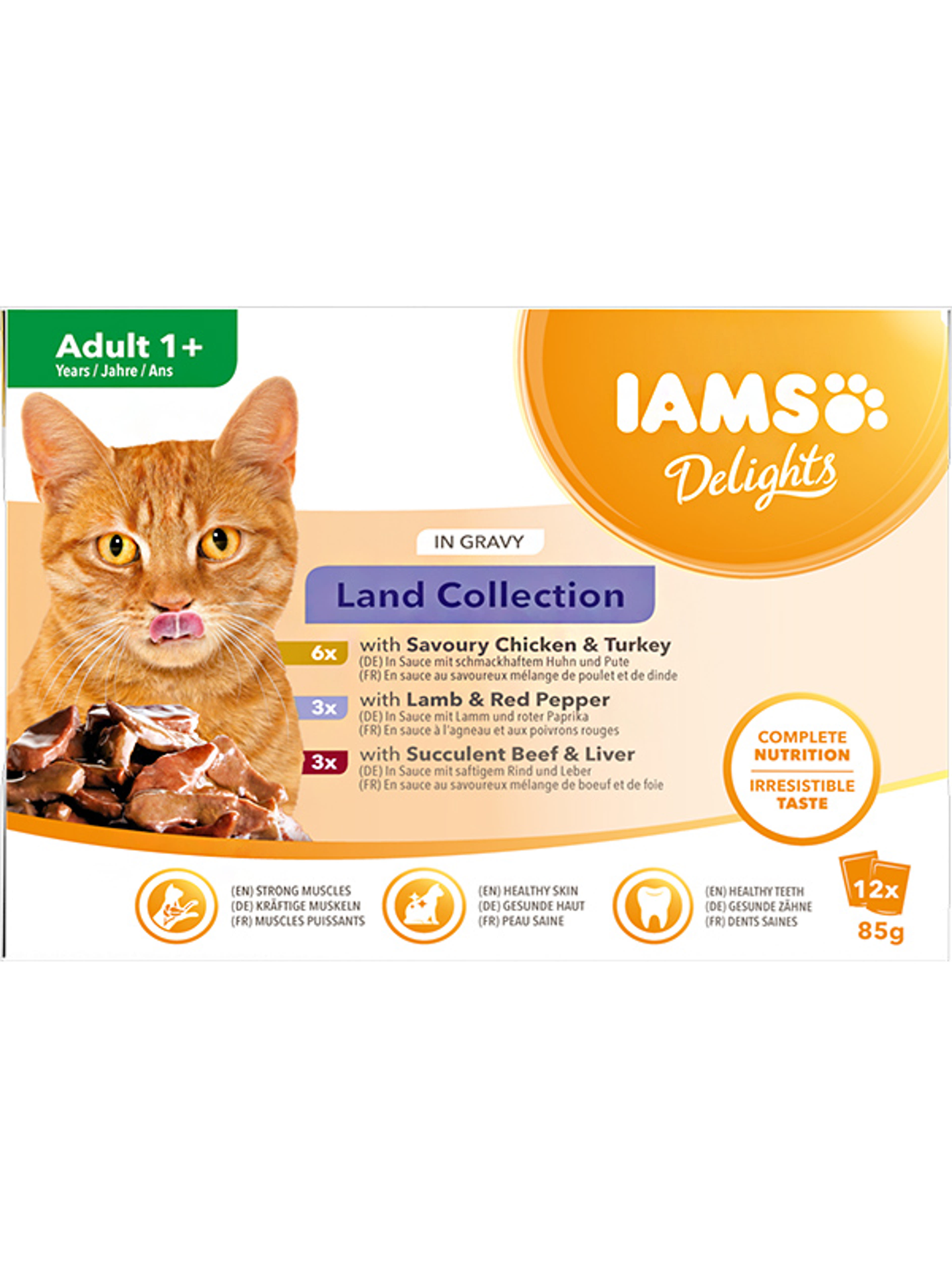 IAMS Delights alutasak macskáknak, Land in gravy szószos (12x85 g) - 1020 g