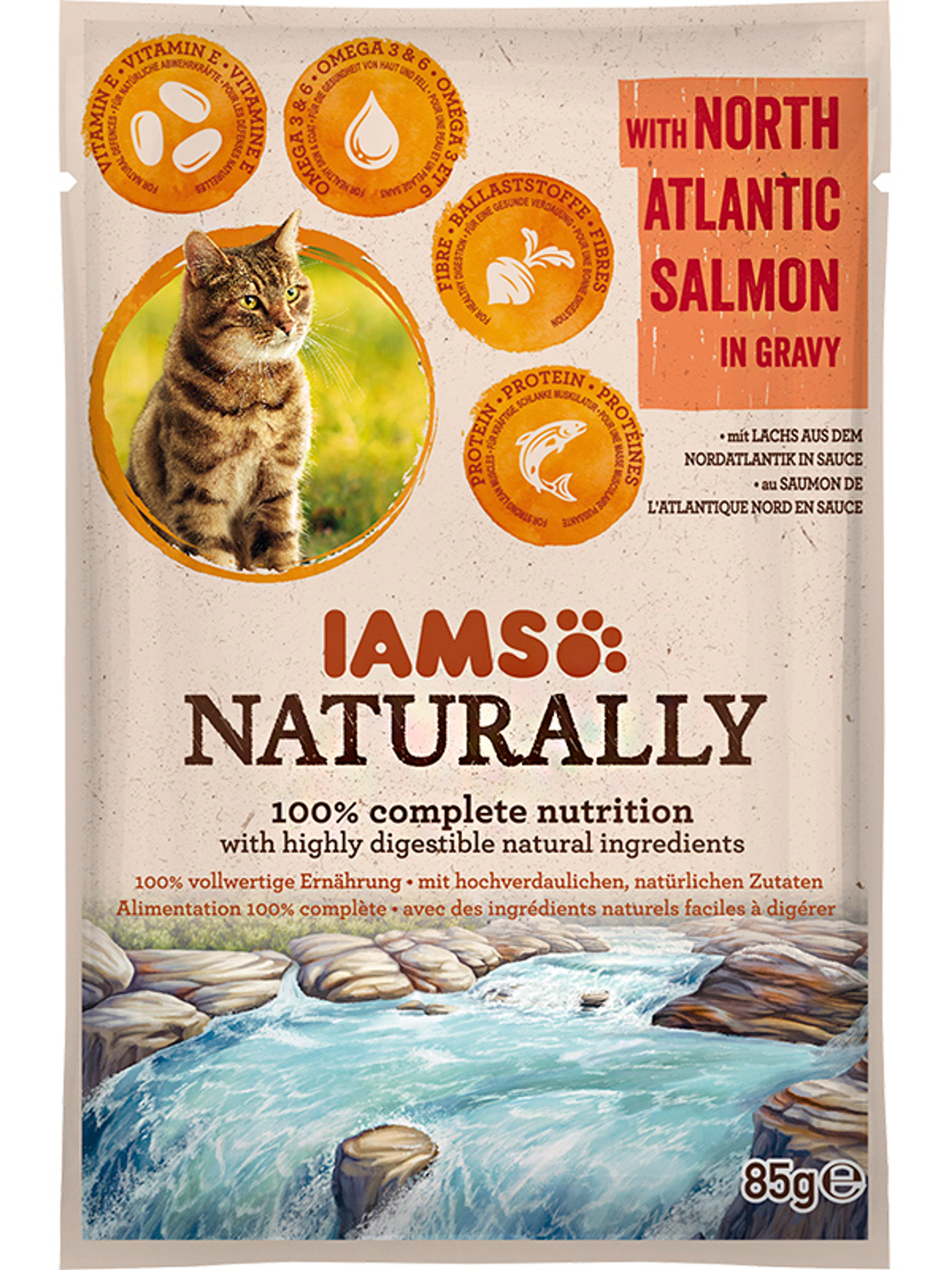 IAMS Naturally alutasak macskáknak, lazaccal - 85 g