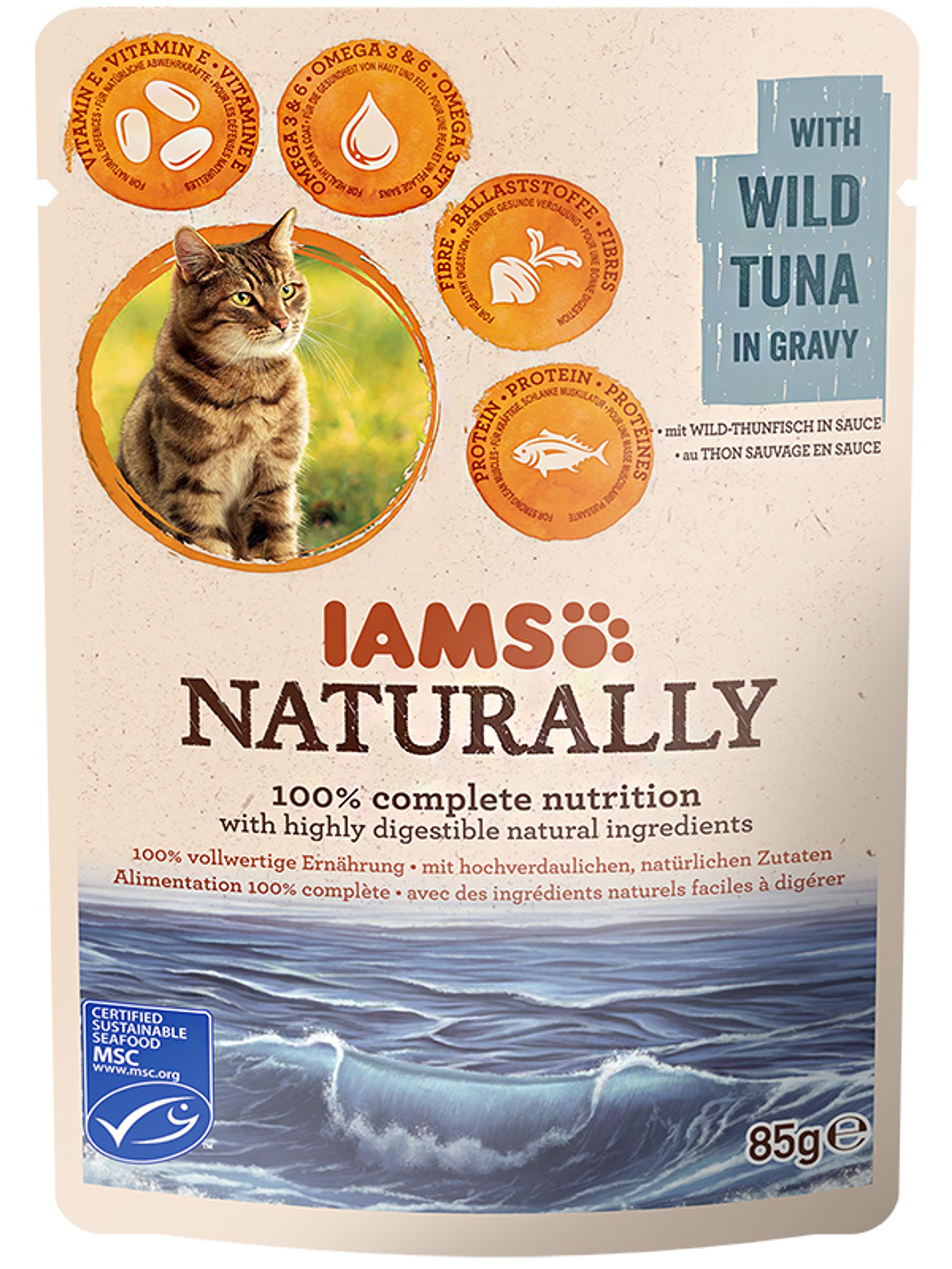 IAMS Naturally alutasak macskáknak, tonhallal - 85 g-1