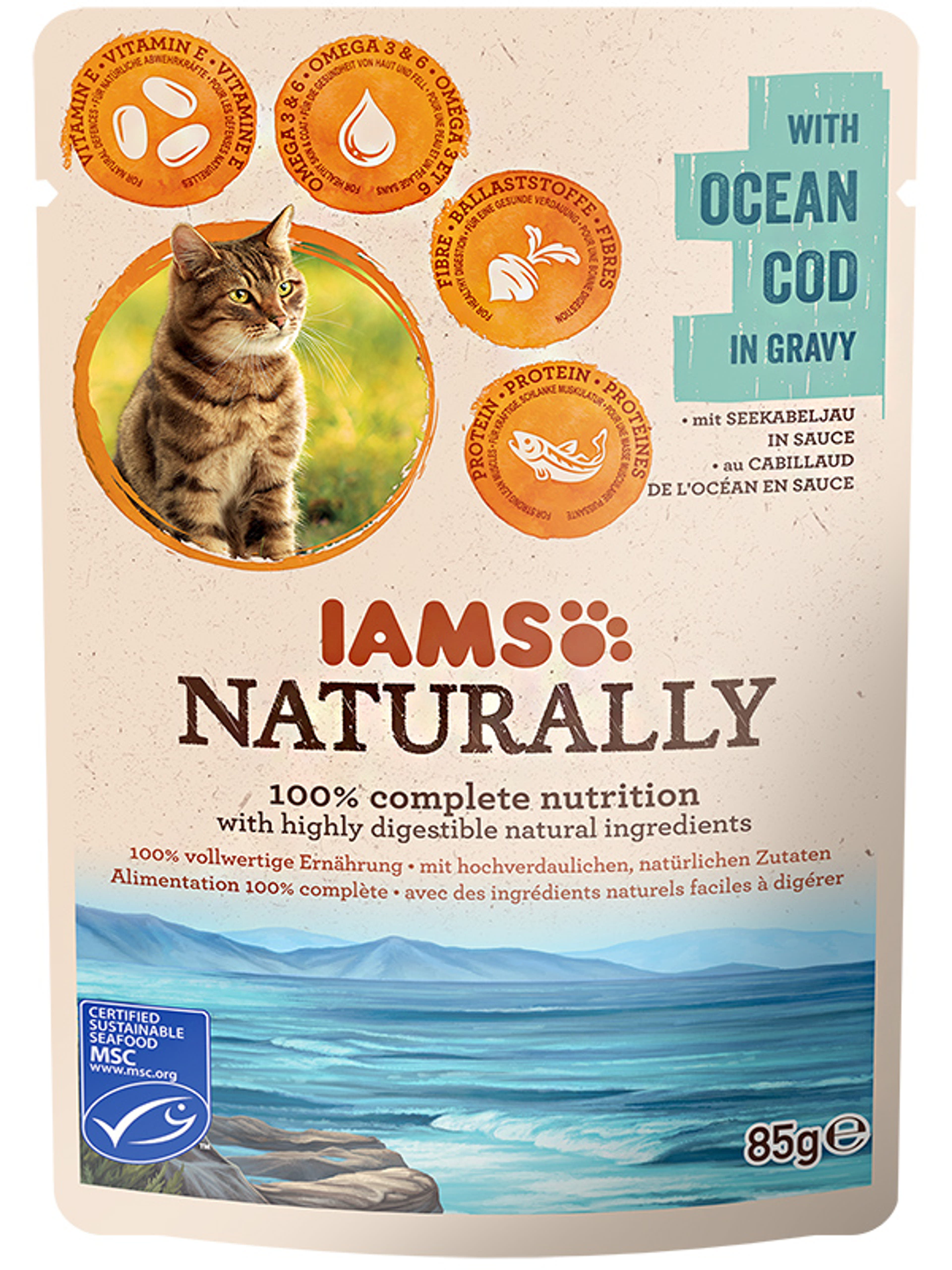 IAMS Naturally alutasak macskáknak, tőkehallal - 85 g