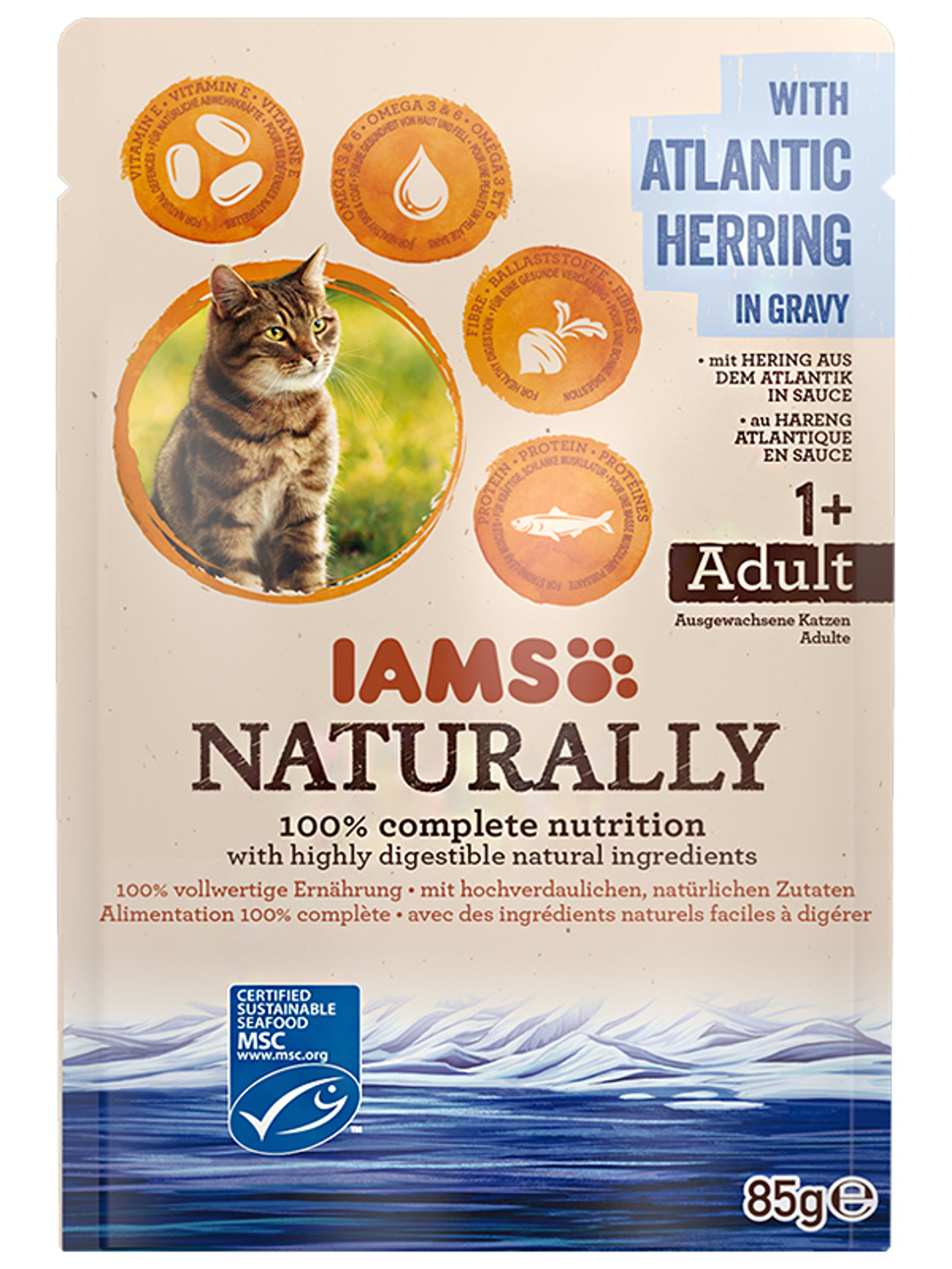 IAMS Naturally alutasak macskáknak, heringgel - 85 g
