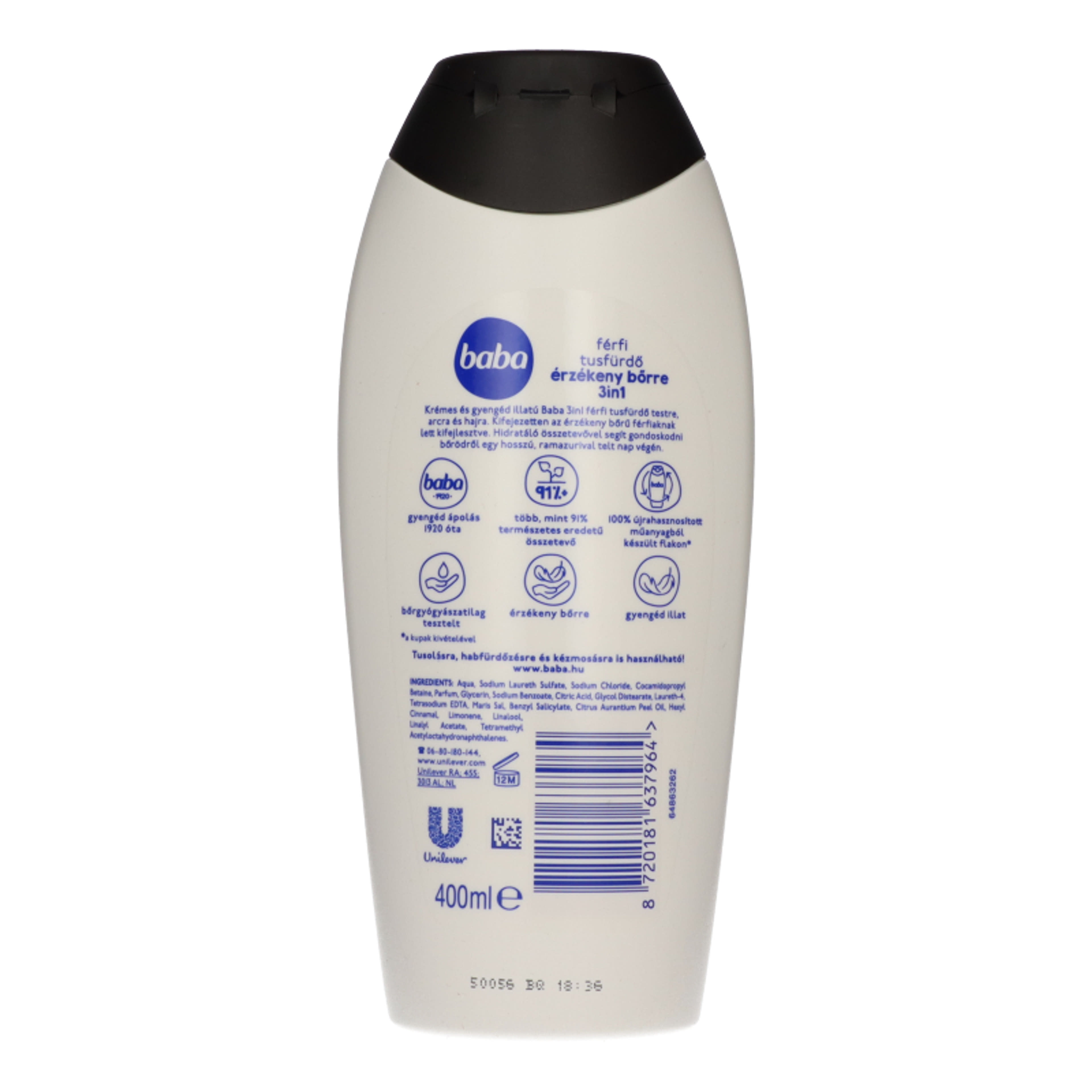 Baba 3in1 férfi tusfürdő érzékeny bőrre - 400 ml-4