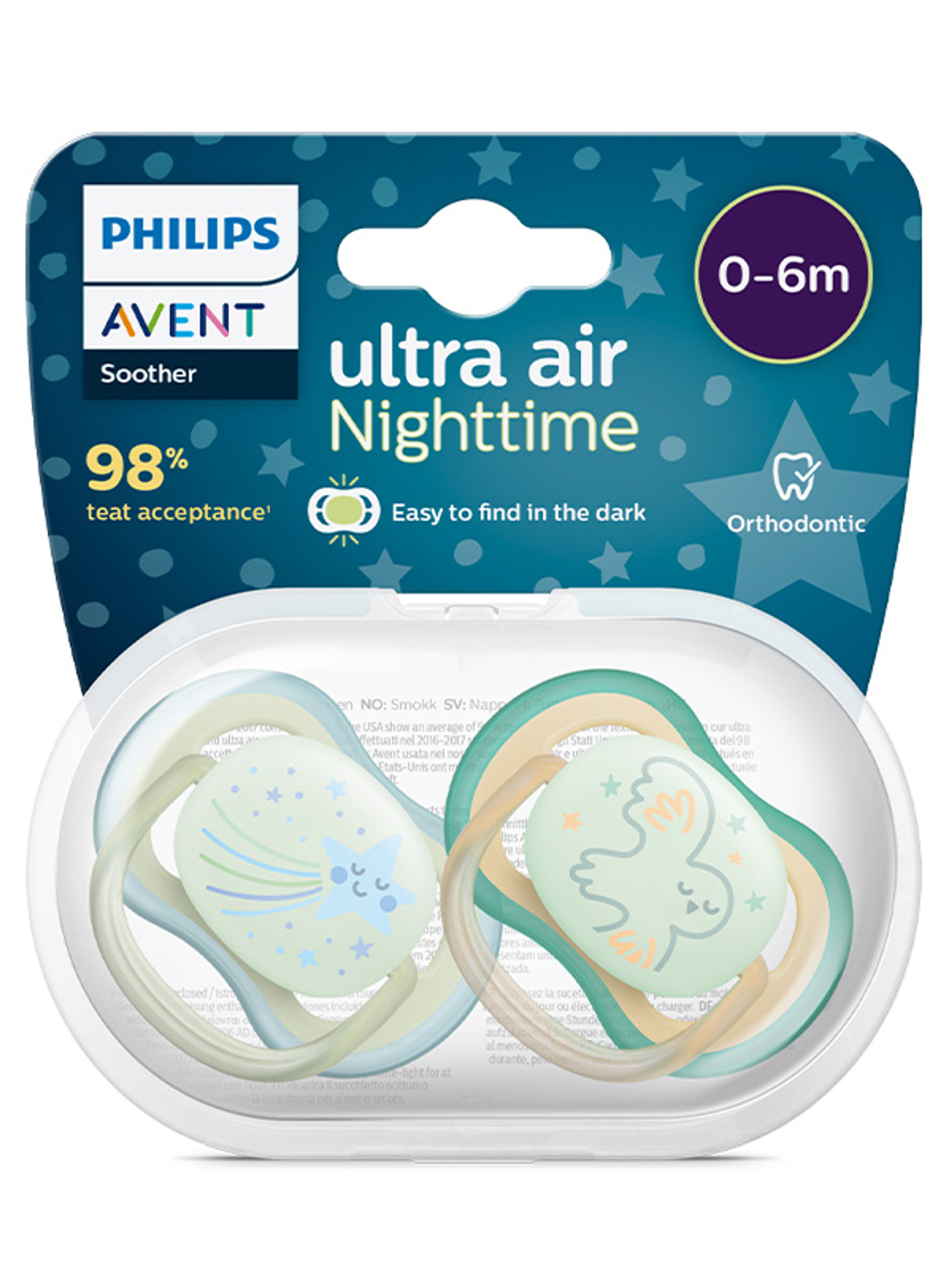 Philips Avent Ultra Air éjszakai játszócumi 0-6 hónapos korig - 2 db