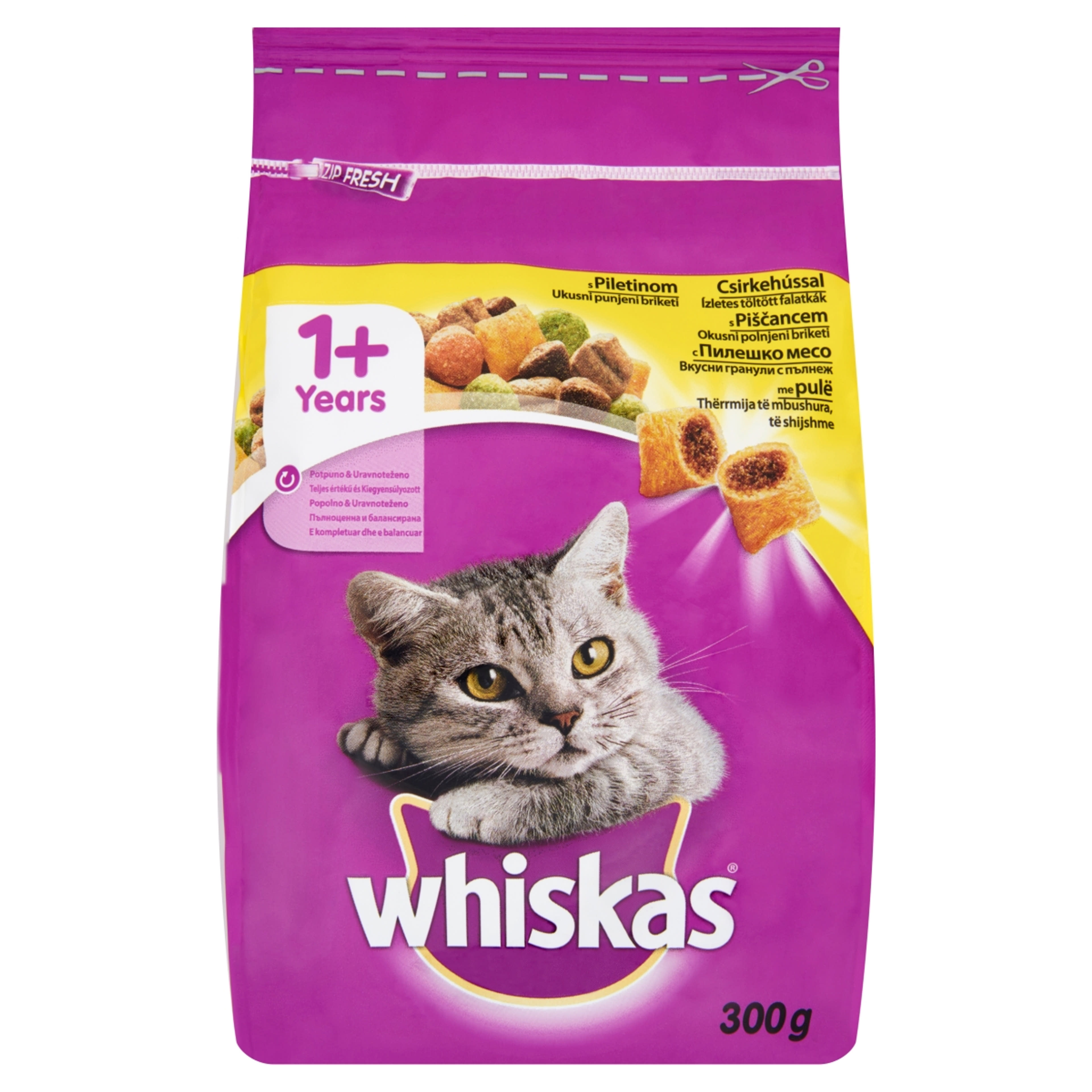 Whiskas felnőtt teljes értékű szárazeledel macskáknak, csirkehússal és májas falatkákkal - 300 g-1