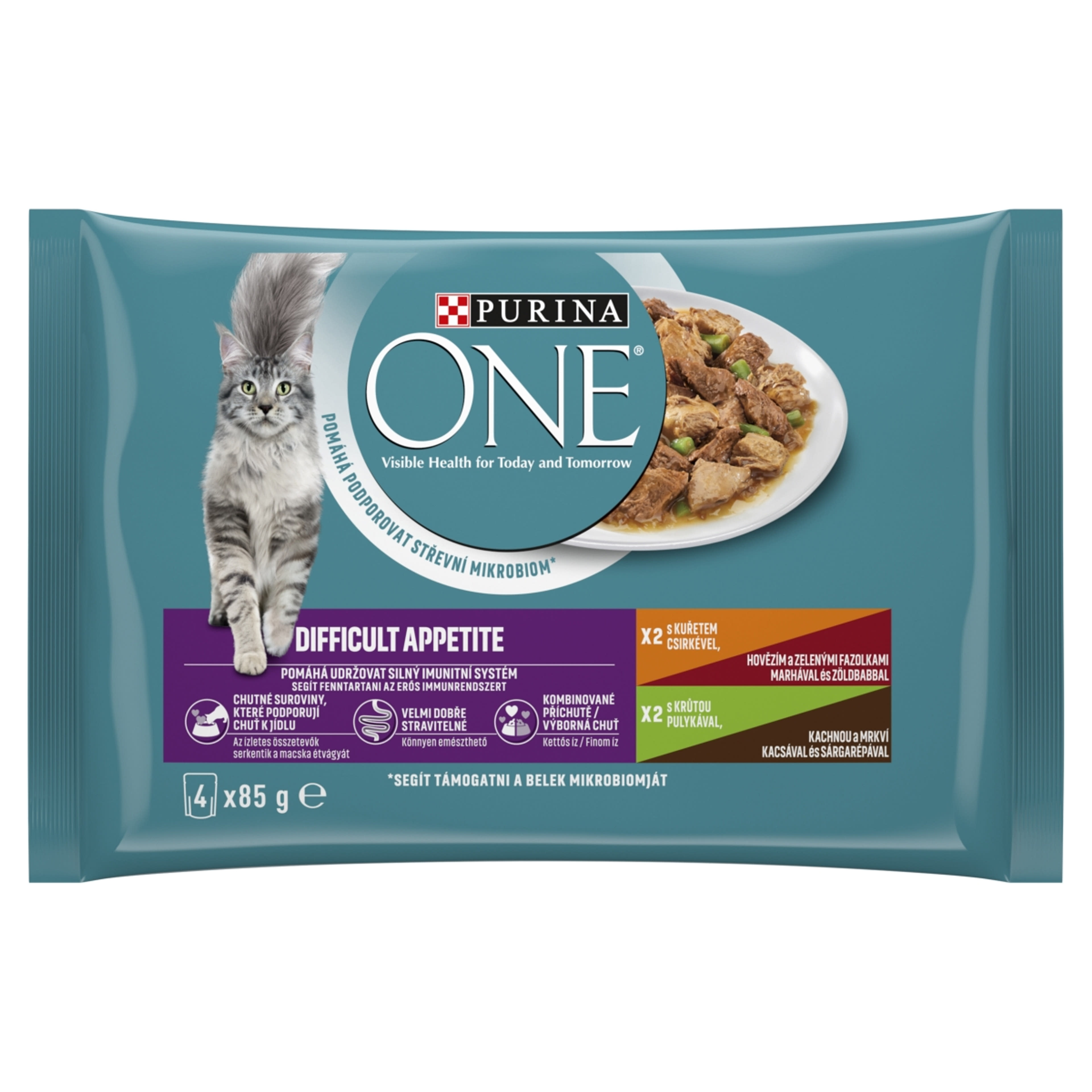 Purina One Difficult Appetite alutasak macskáknak csirkével és pulykával 4 x 85 g - 340 g