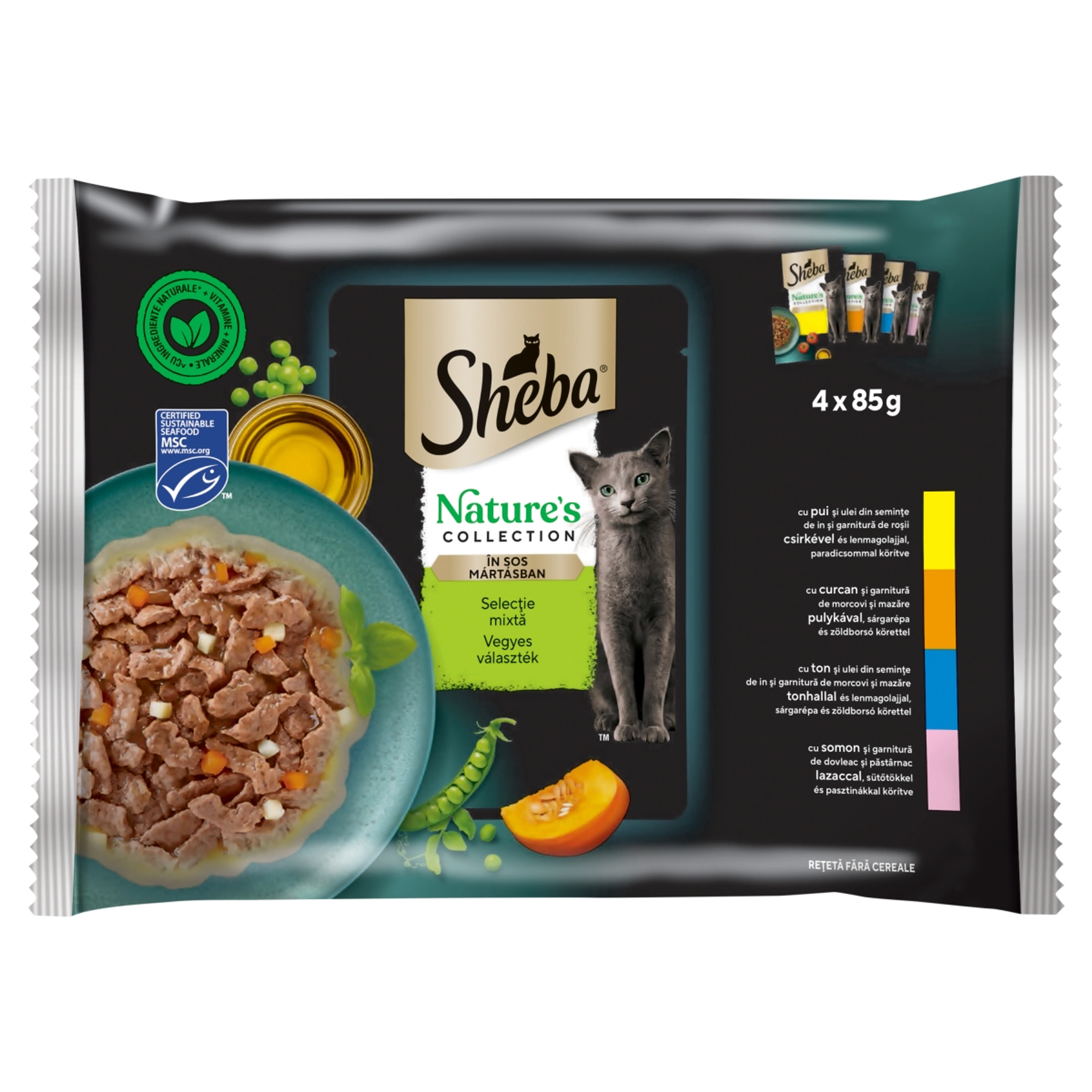 Sheba Nature's Collection vegyes választék teljes értékű nedves eledel felnőtt macskáknak 4 x 85 g - 340 g