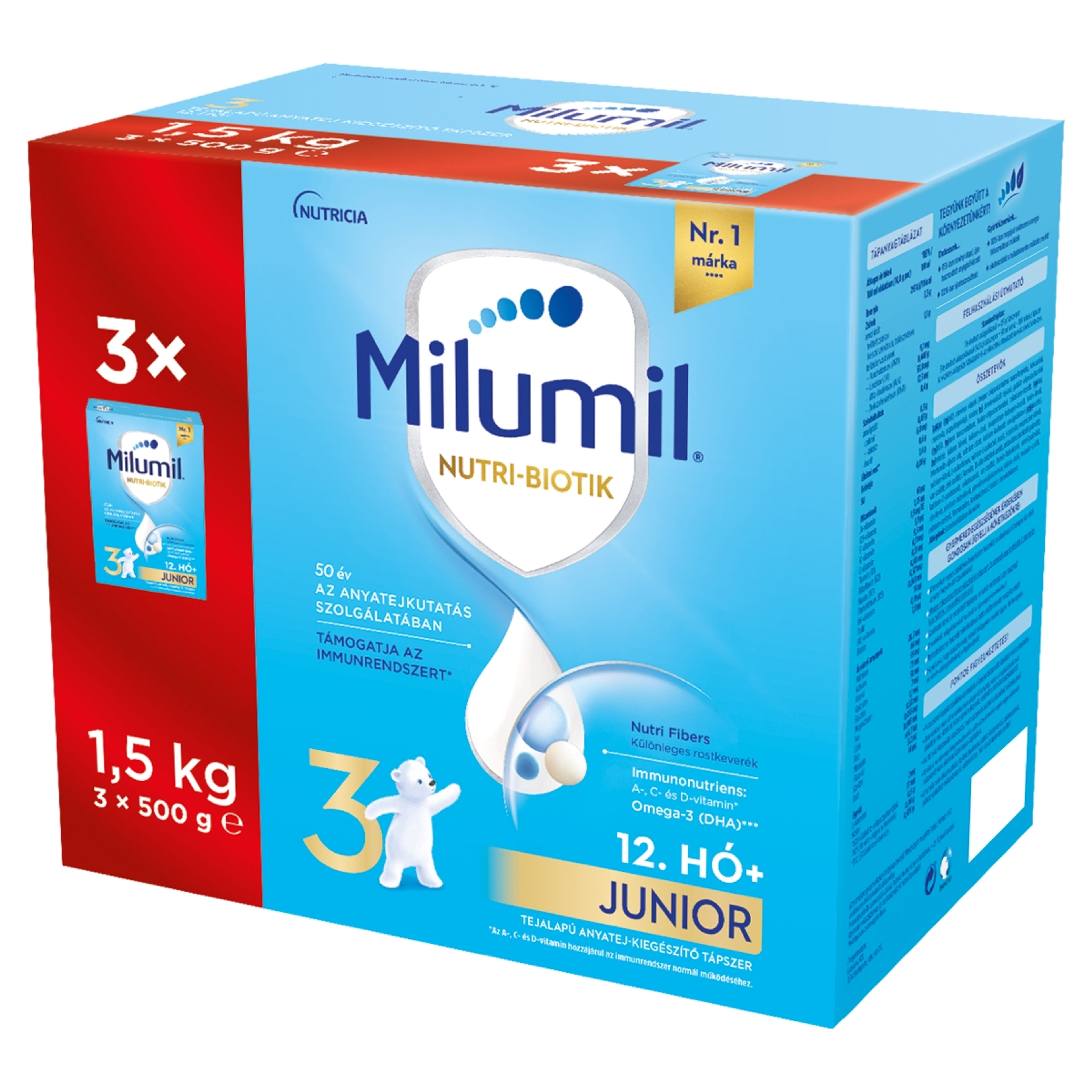 Milumil 3 Junior tejalapú anyatej-kiegészítő tápszer 12 hónapos kortól - 1500 g-2
