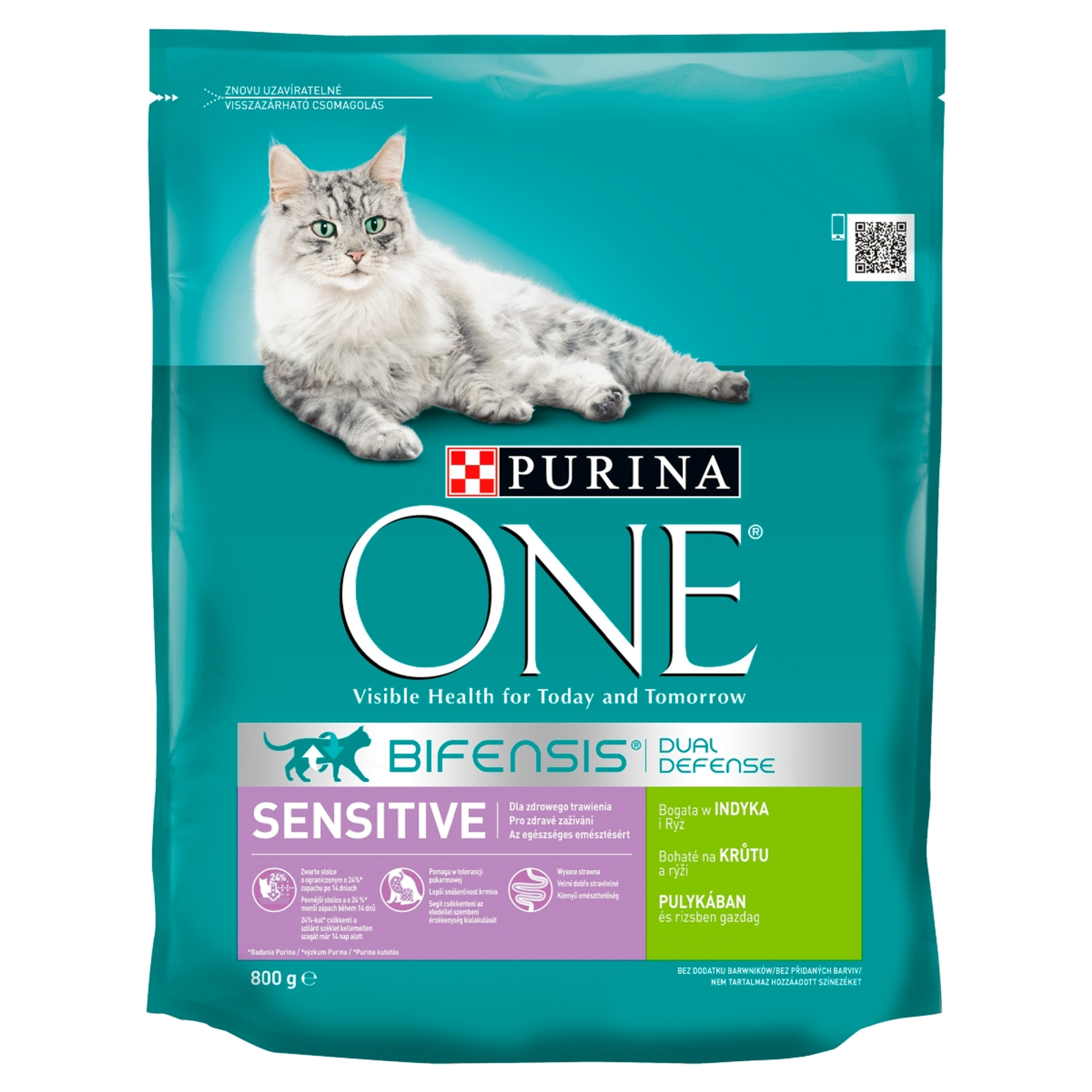 Purina One Adult Sensitive szárazeledel macskáknak, pulyka és rizs - 800 g